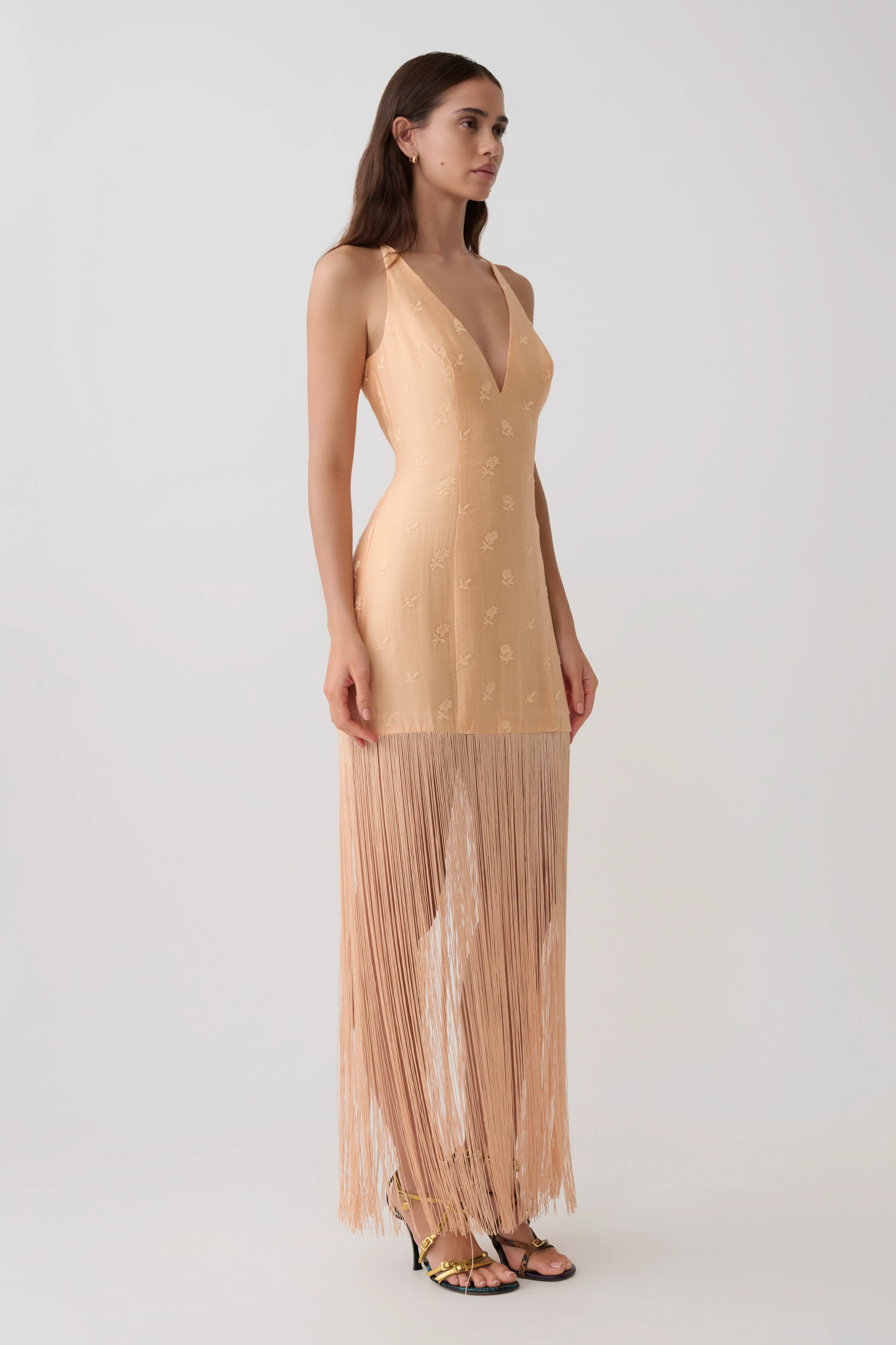 Abigail V Neck Fringe Maxi Dress - Orange - Image 4