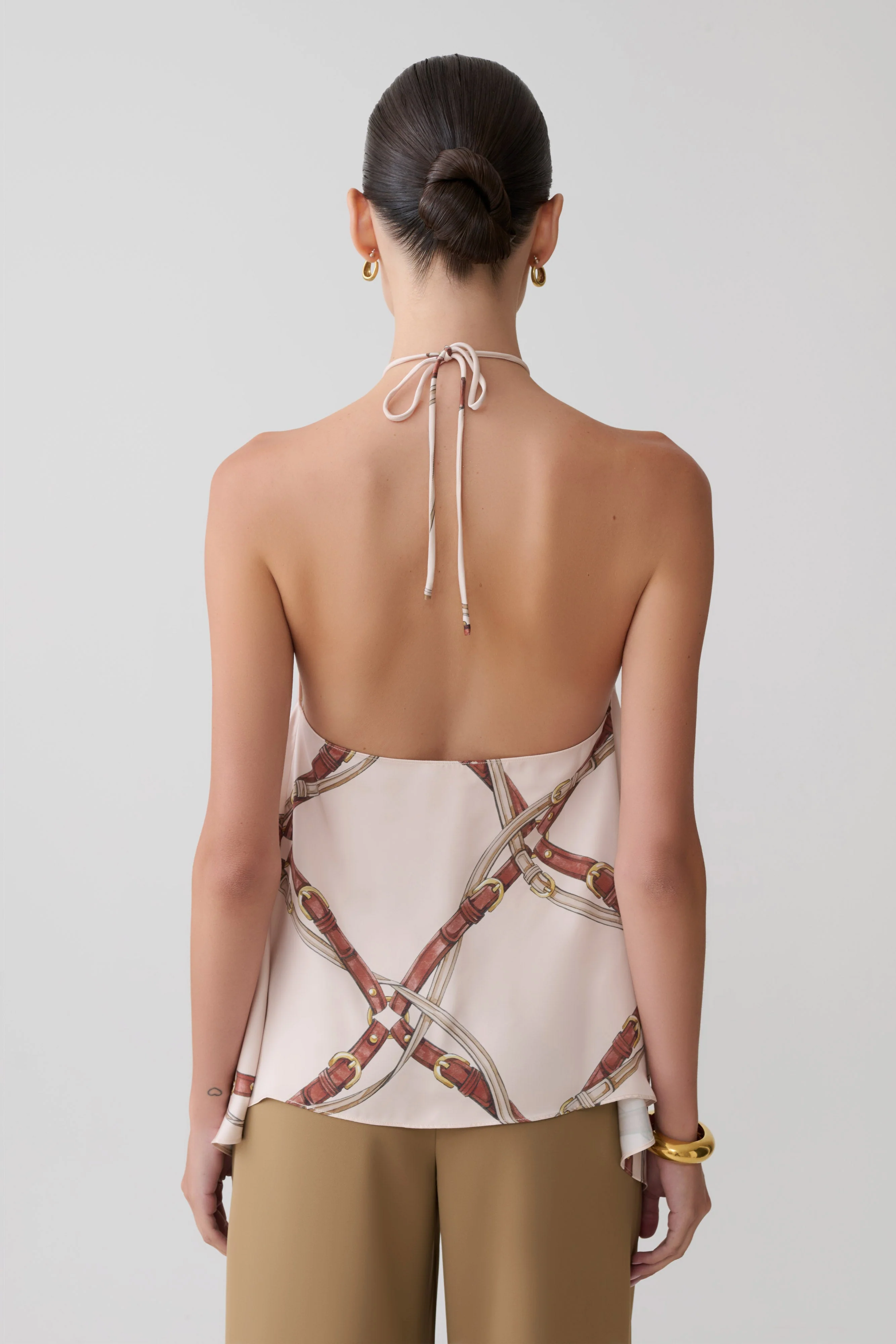 Adelaide Draped Satin Halter Top - Chain Print - Image 2