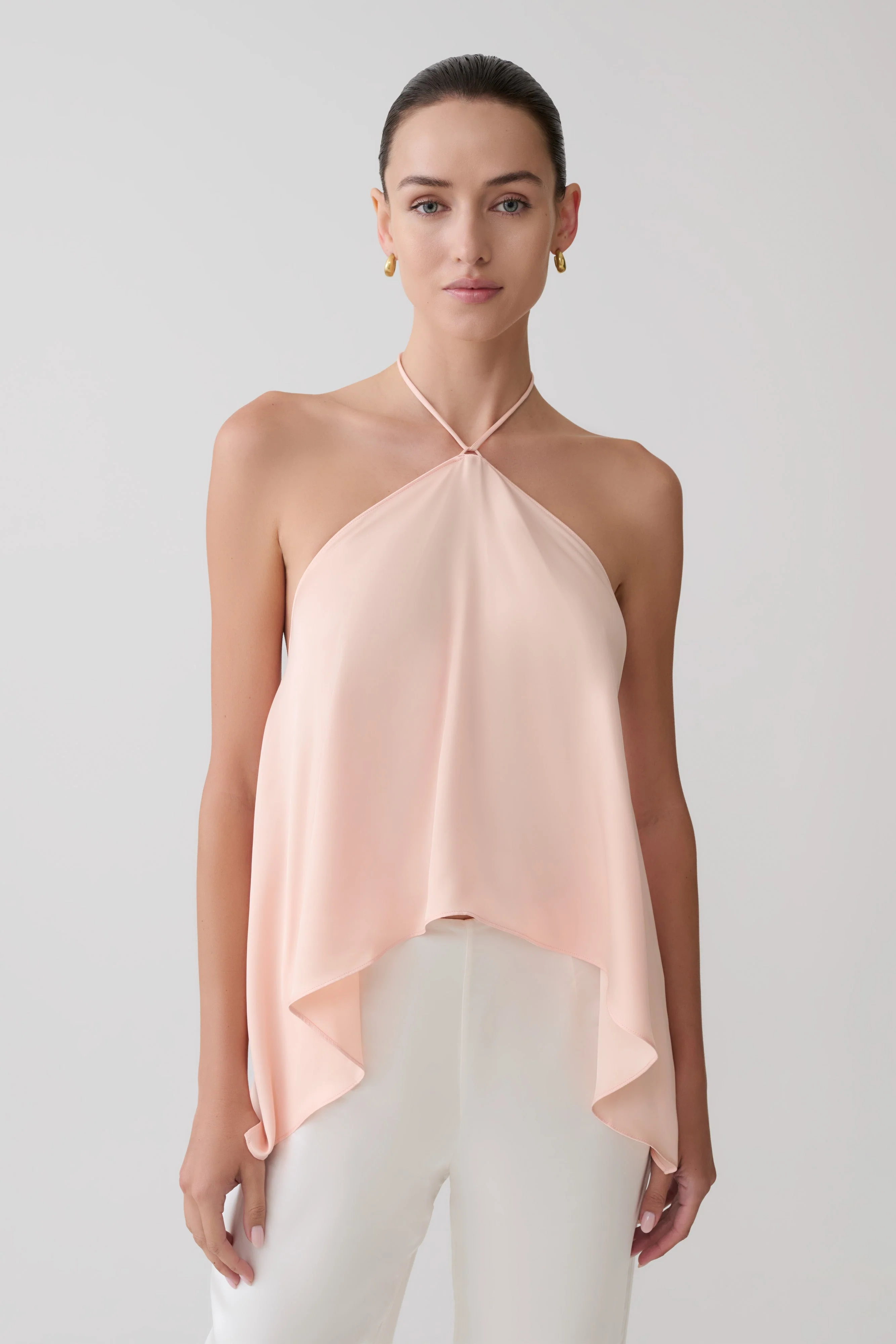 Adelaide Draped Satin Halter Top - Peach - Image 2