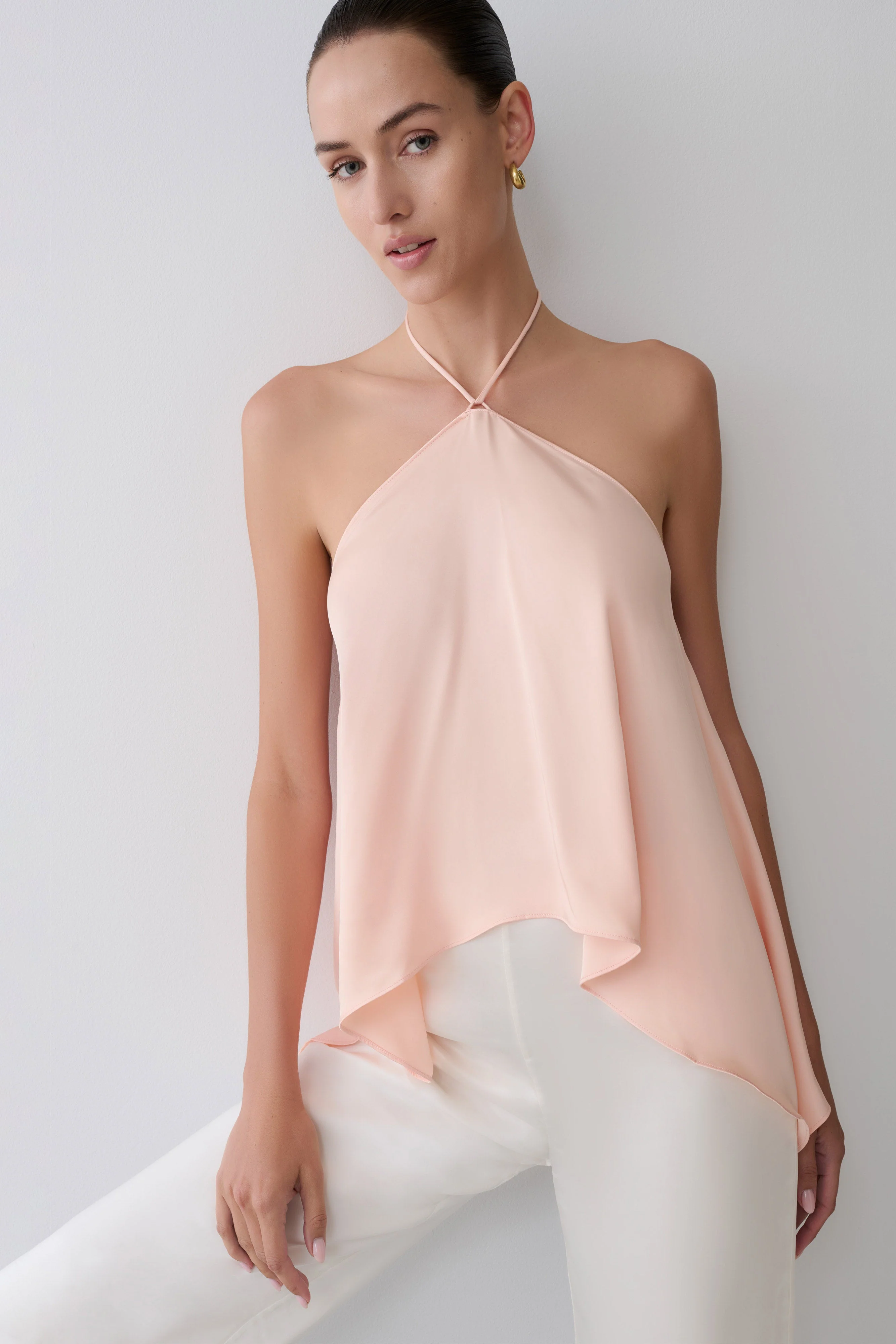 Adelaide Draped Satin Halter Top - Peach - Image 4