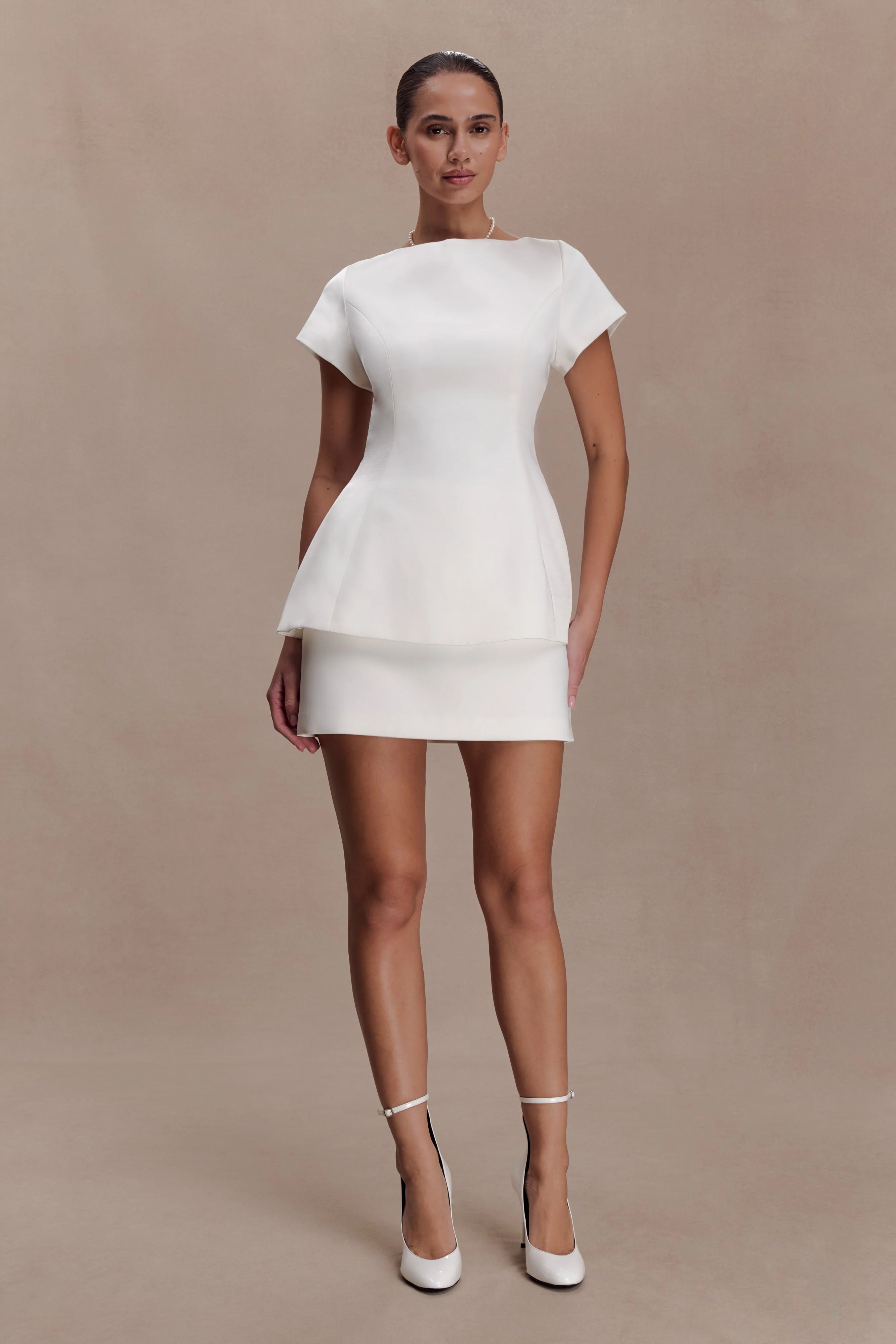 Adeline Satin Mini Skirt - White - Image 6