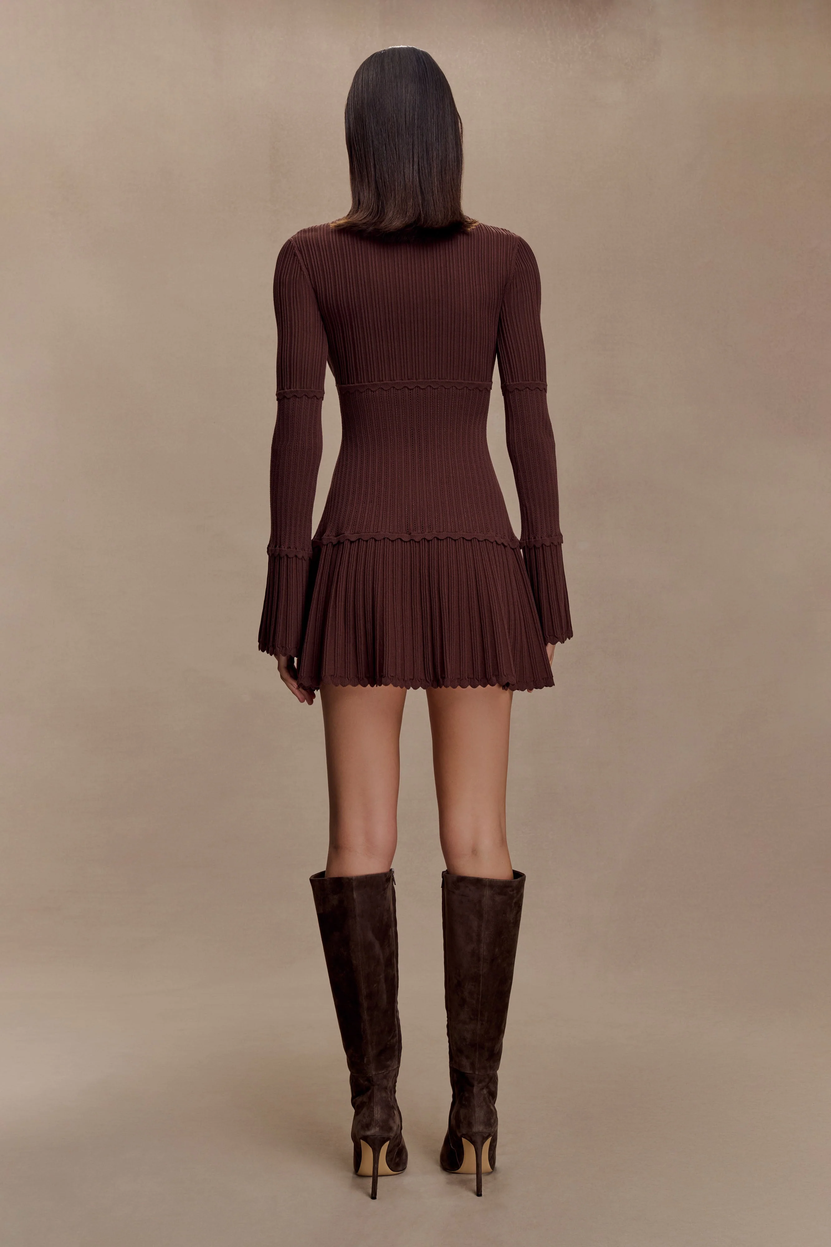 Adena Pointelle Knit Mini Dress - Chocolate - Image 6