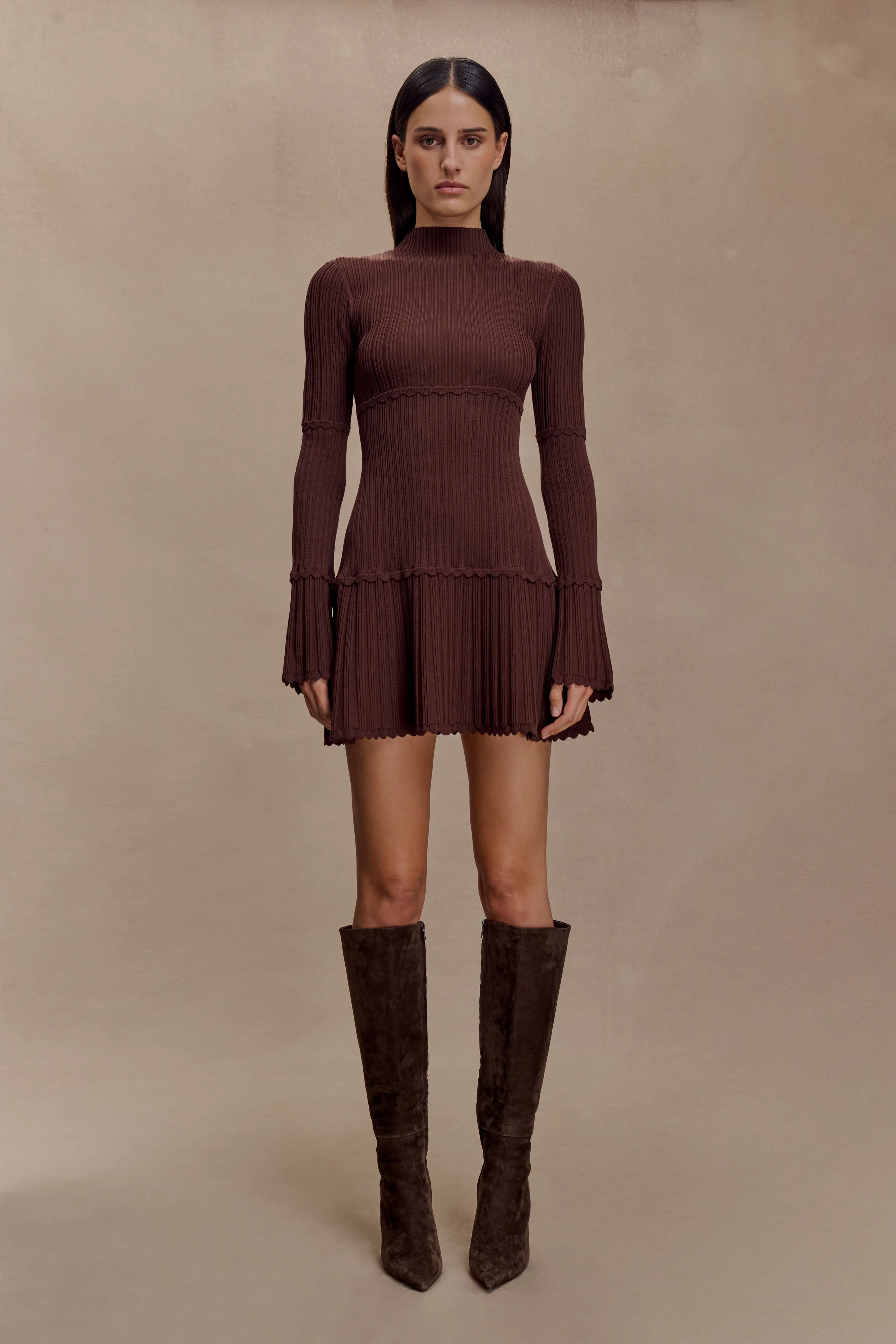 Adena Pointelle Knit Mini Dress - Chocolate - Image 7