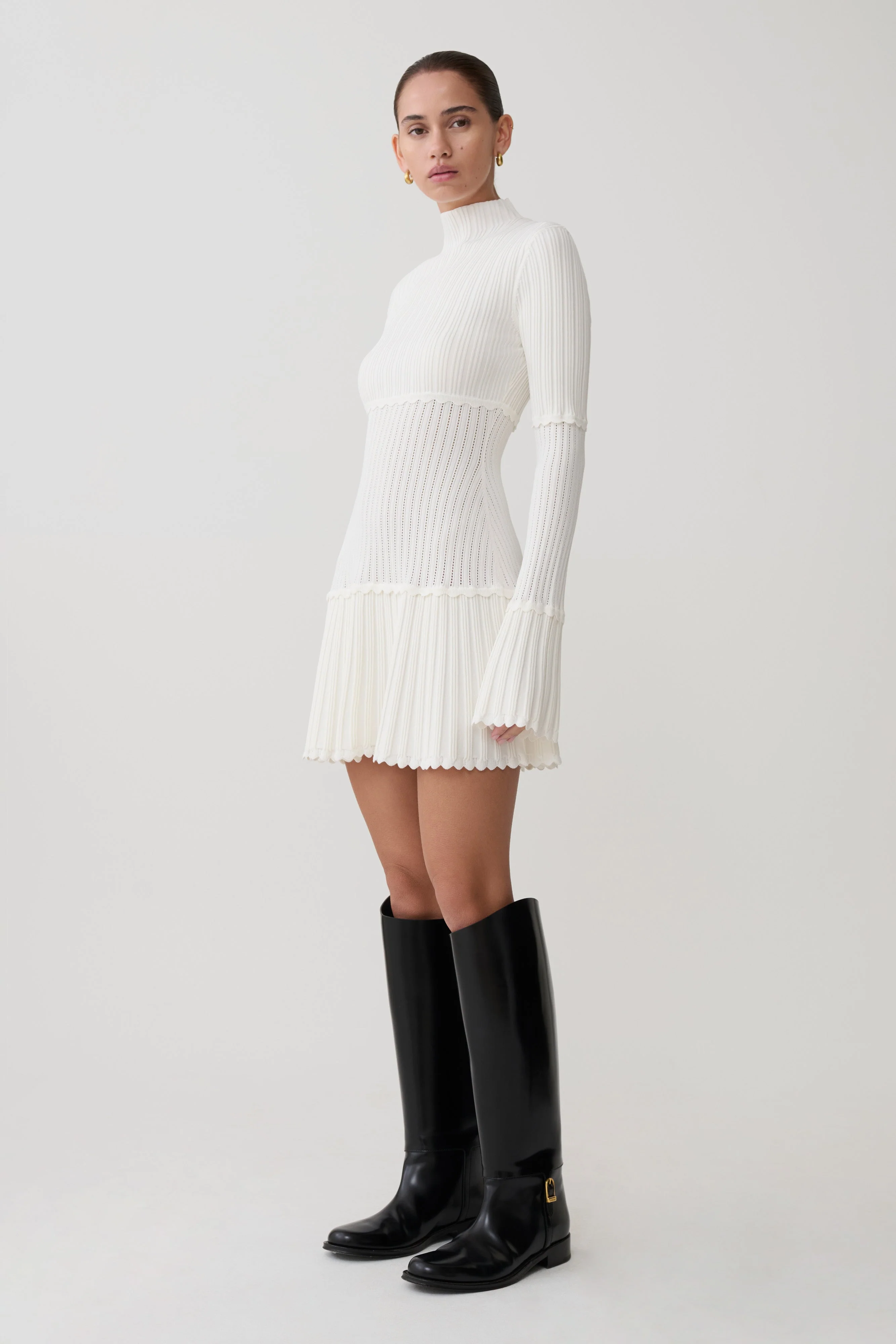 Adena Pointelle Knit Mini Dress - Ivory - Image 3
