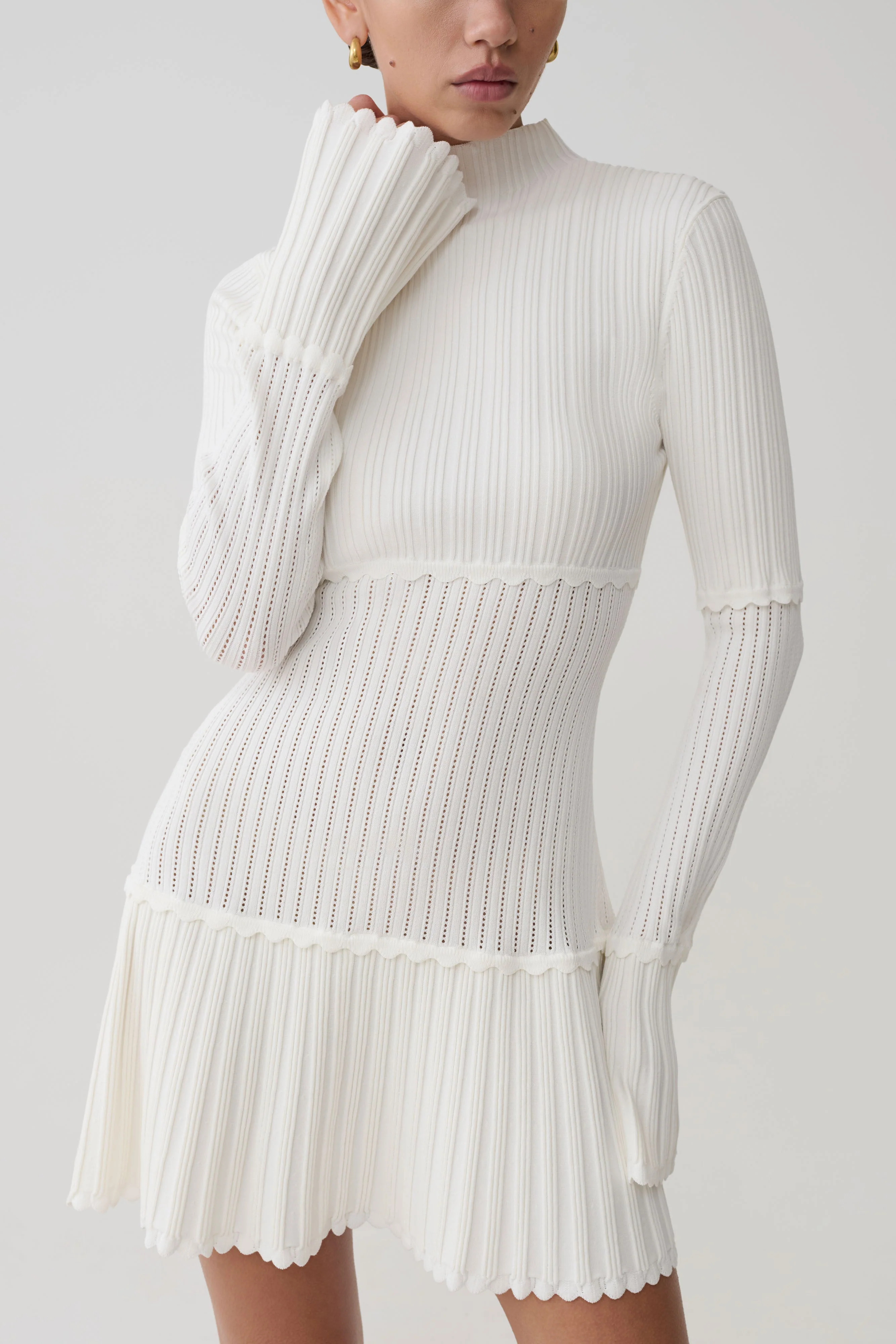 Adena Pointelle Knit Mini Dress - Ivory - Image 5