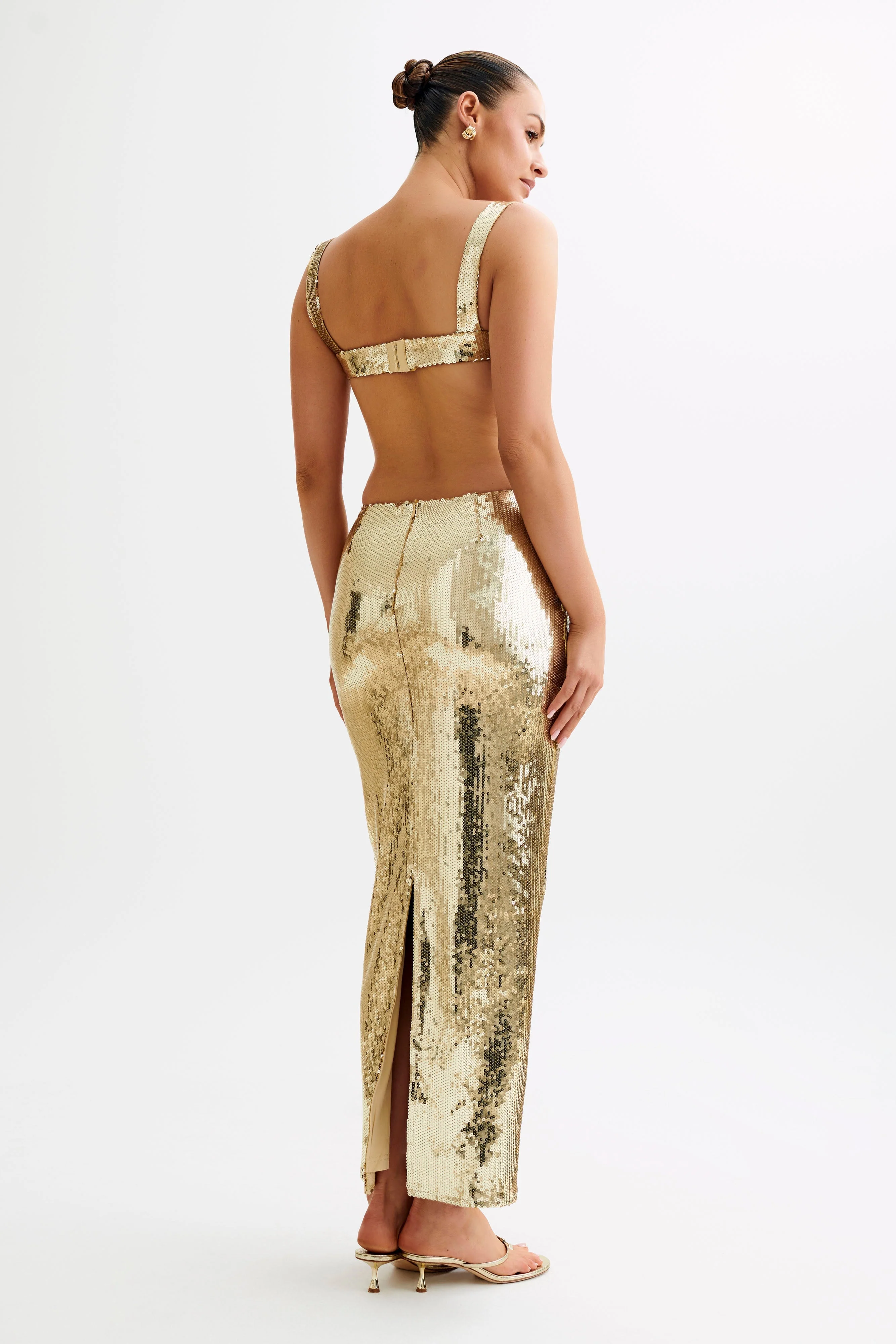 Adoria Sequin Cut Out Maxi Dress - Gold - Image 7