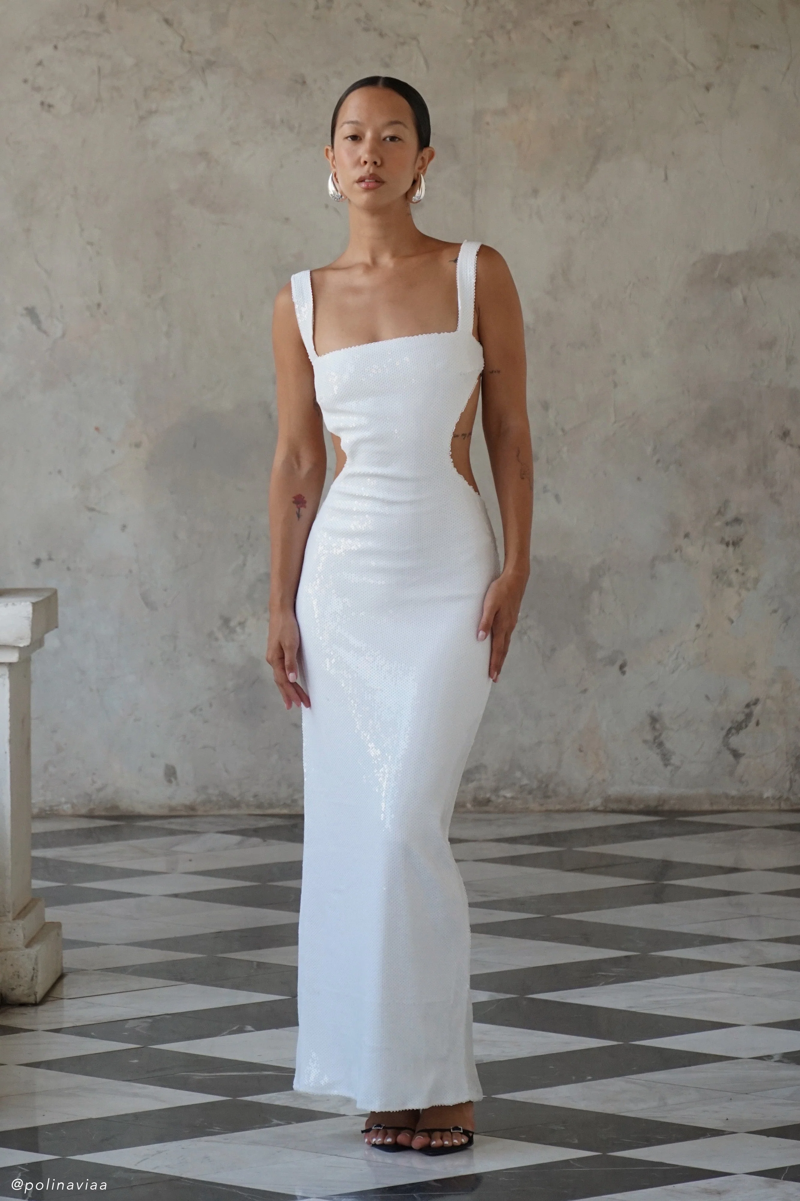 Adoria Sequin Cut Out Maxi Dress - White - Image 5