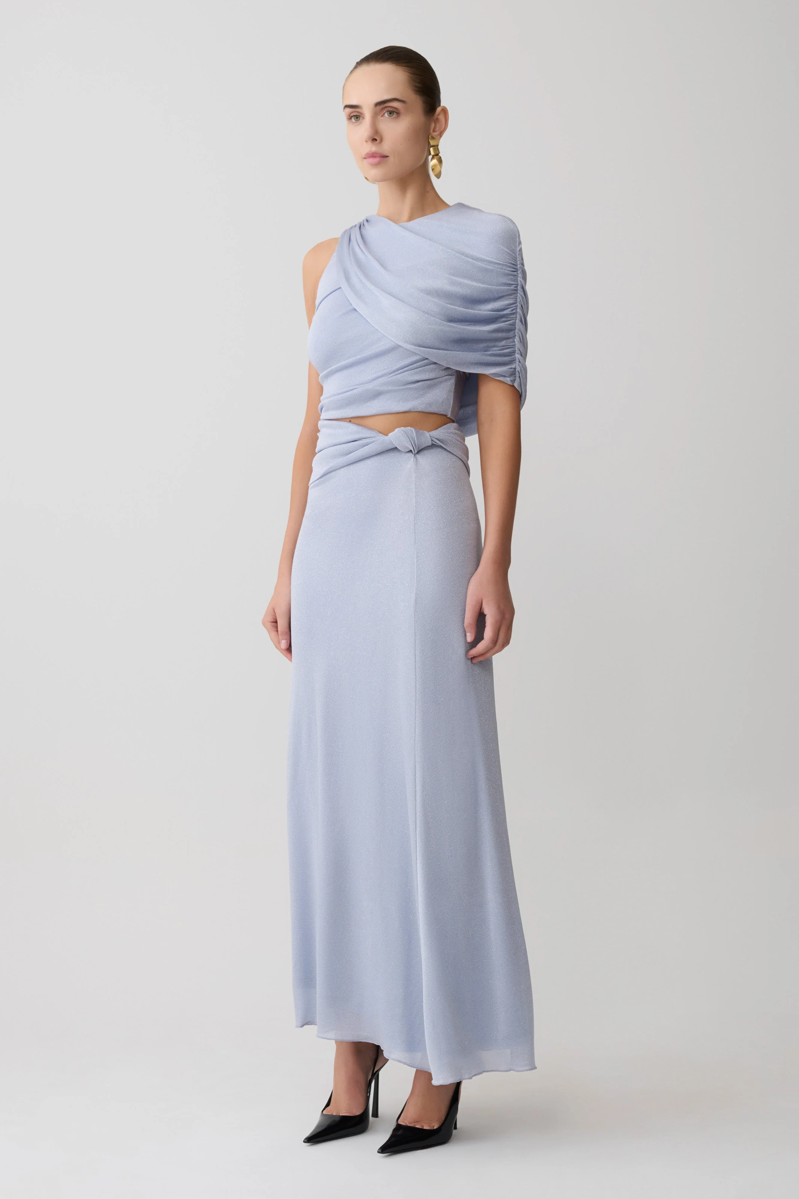Adrienne Lurex Knot Maxi Skirt - Pastel Blue - Image 3