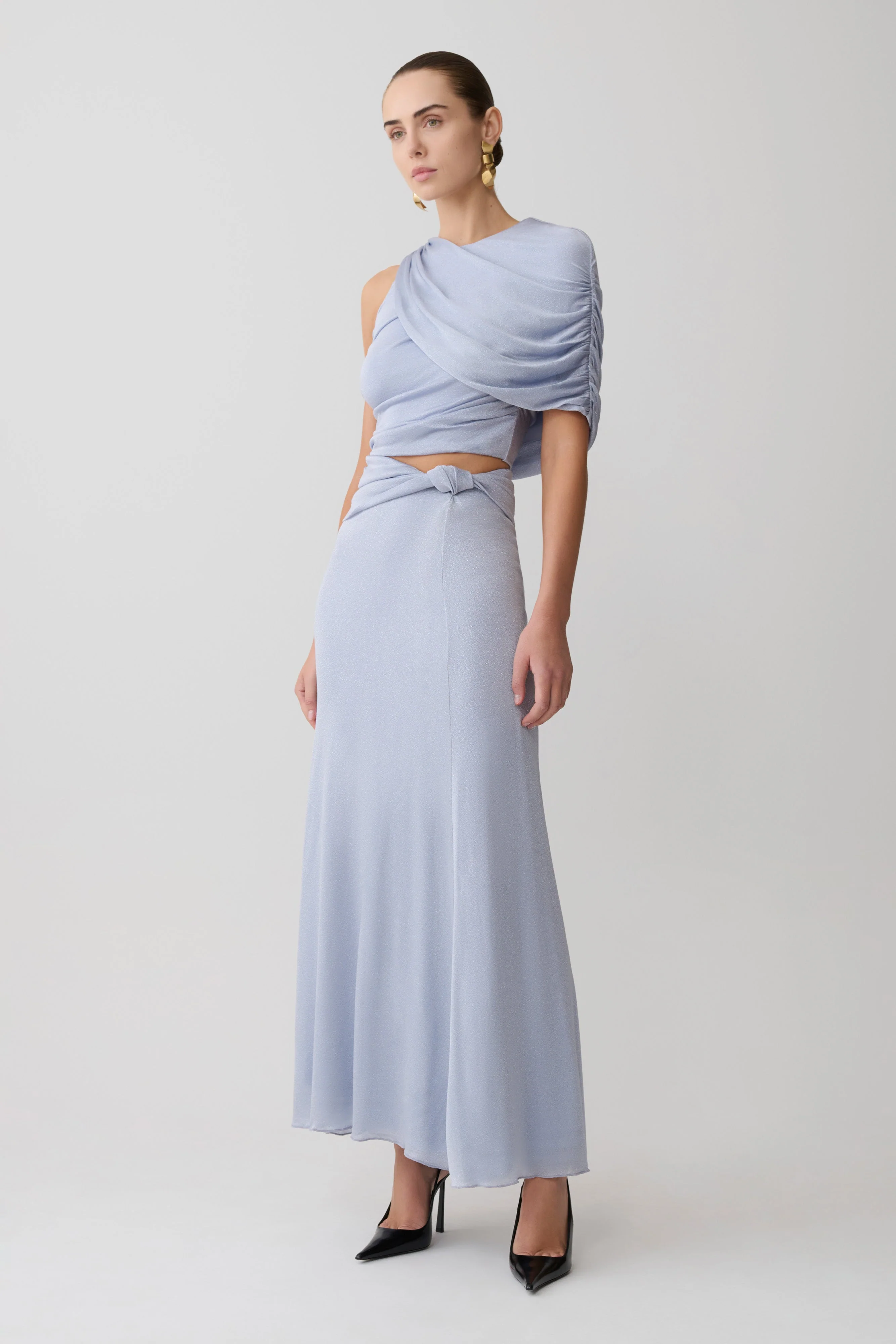 Adrienne One Shoulder Lurex Top - Pastel Blue - Image 7