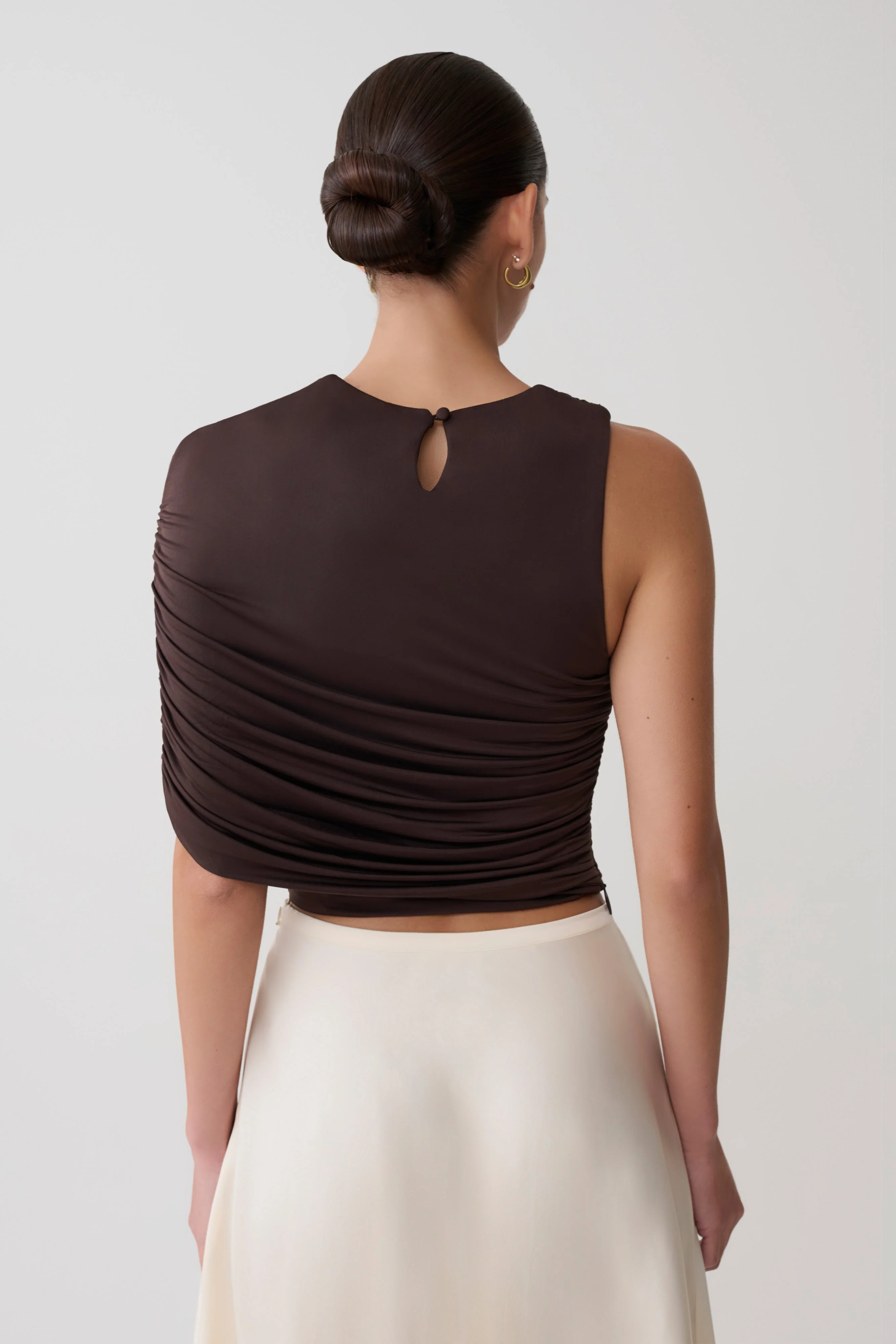 Adrienne One Shoulder Slinky Top - Chocolate - Image 3