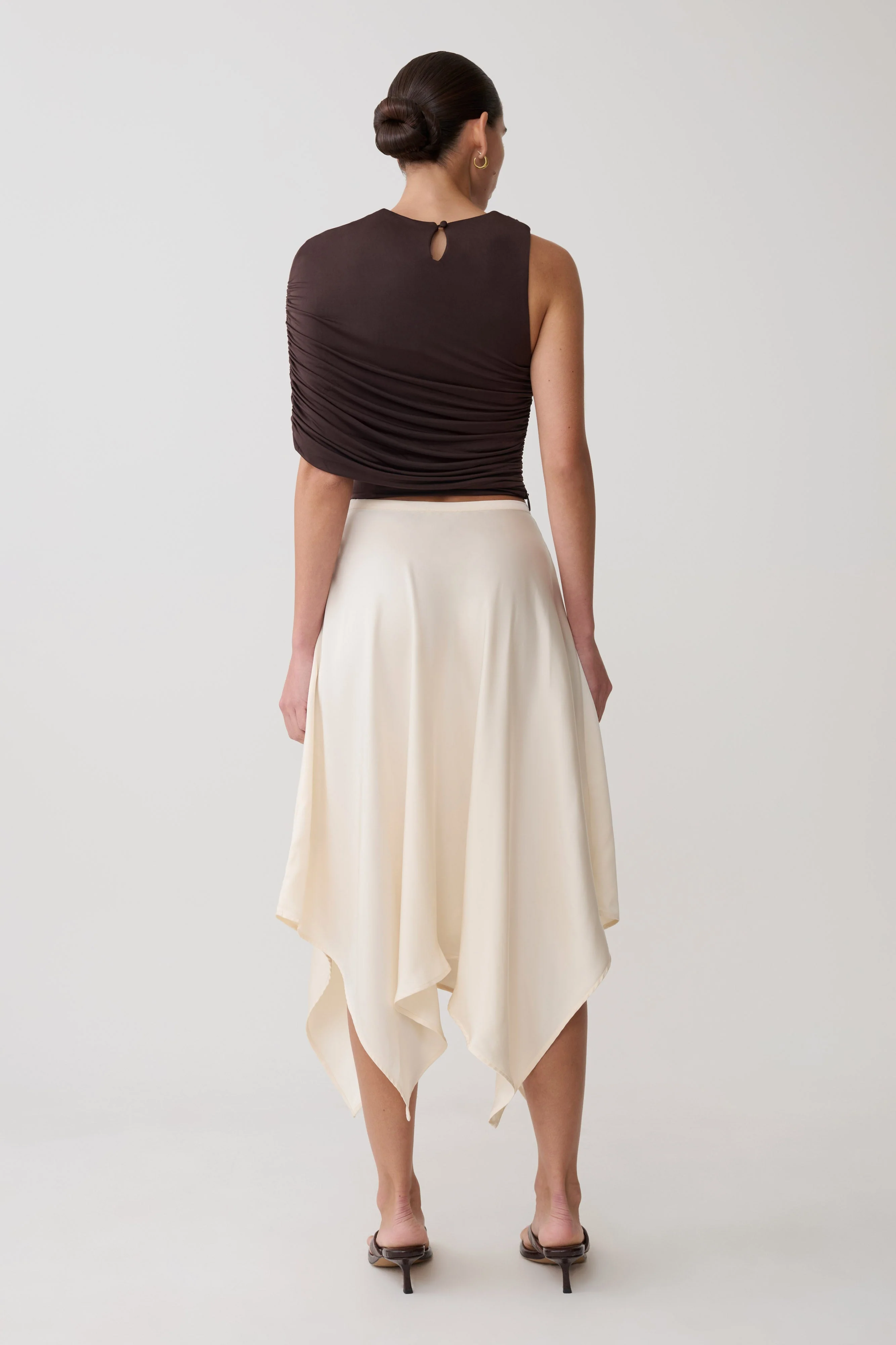 Adrienne One Shoulder Slinky Top - Chocolate - Image 5