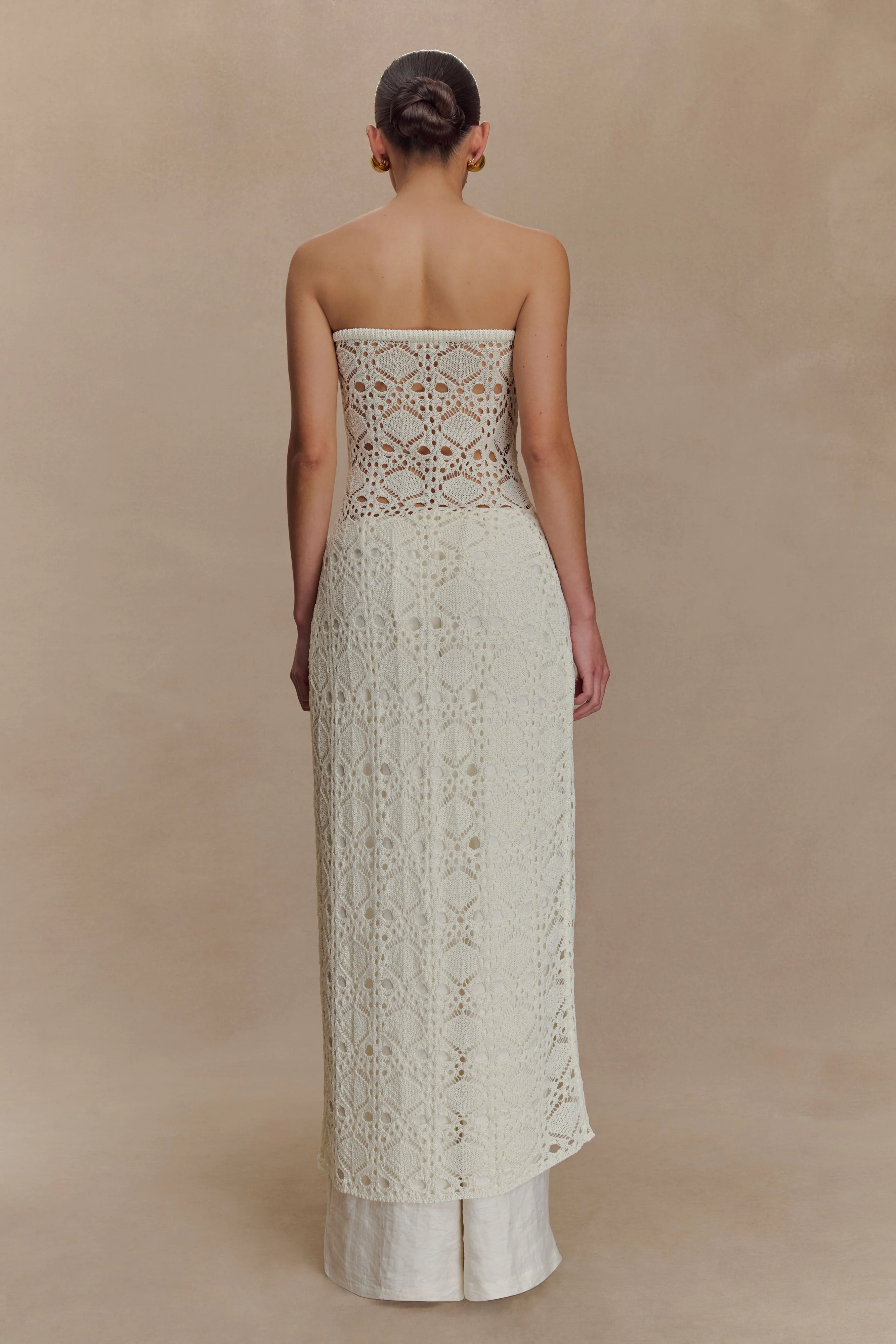 Aeline Strapless Crochet Knit Top - Ivory - Image 2