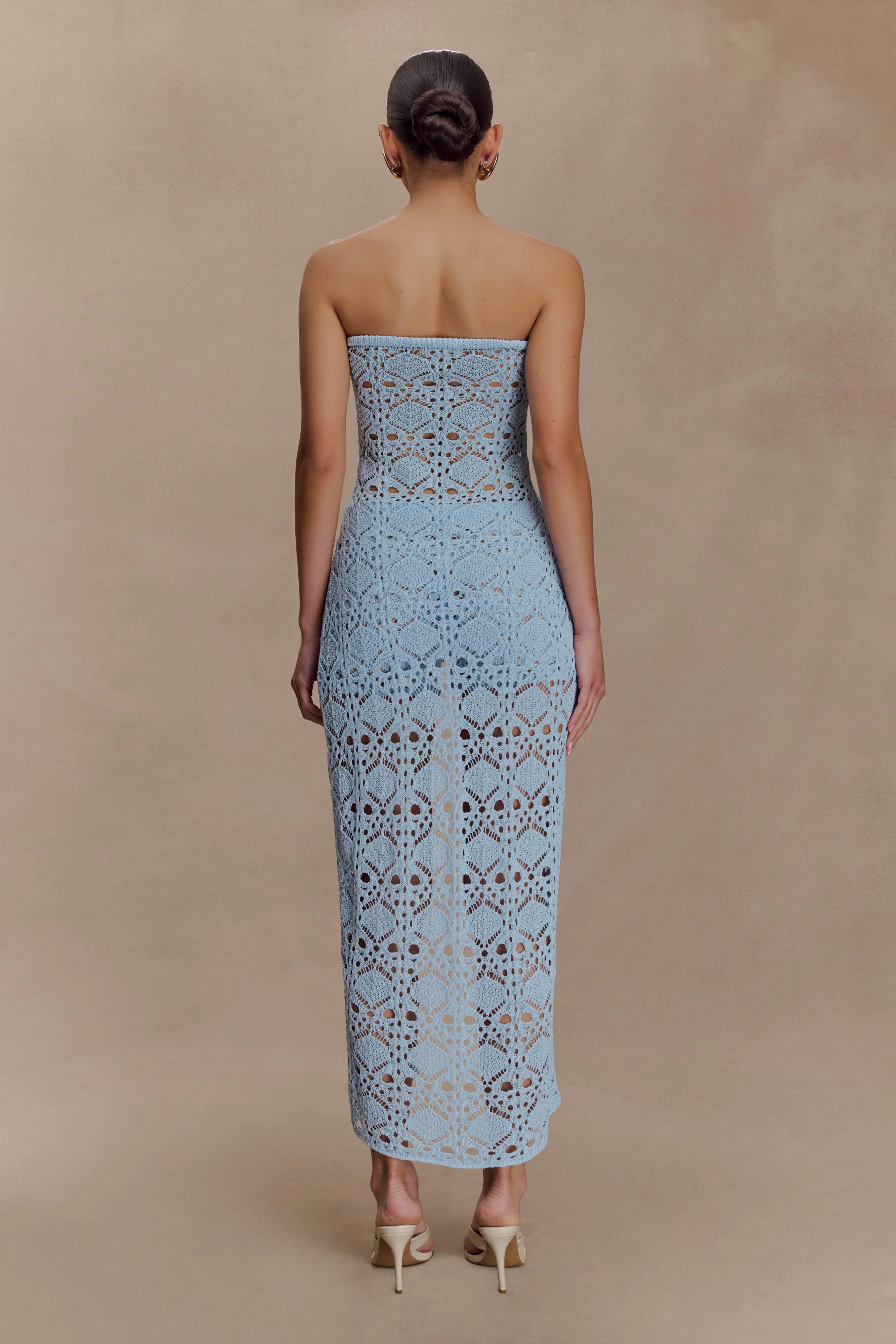 Aeline Strapless Crochet Knit Top - Sky Blue - Image 2
