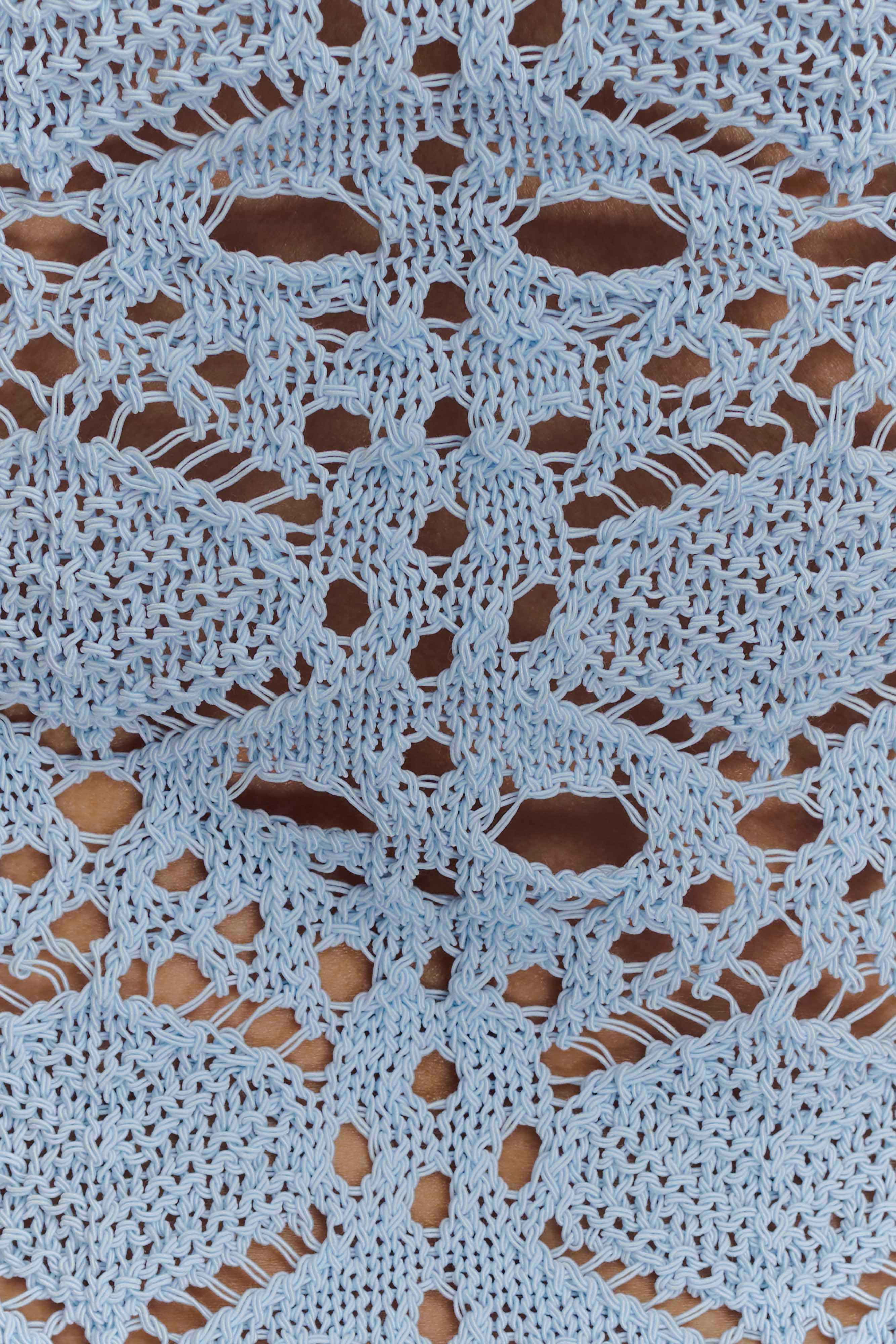 Aeline Strapless Crochet Knit Top - Sky Blue - Image 4