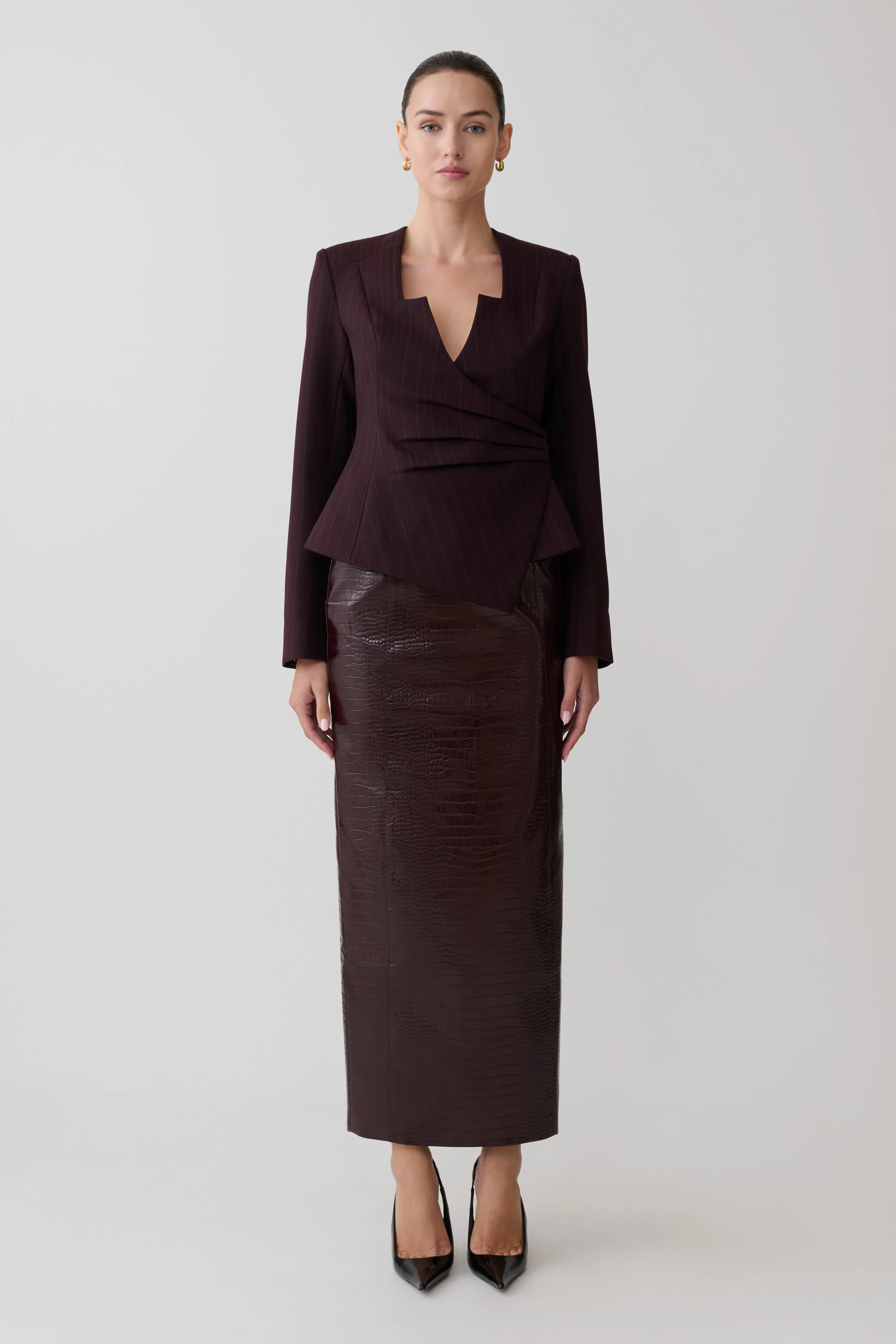 Agatha Square Neck Blazer - Plum Pinstripe - Image 11