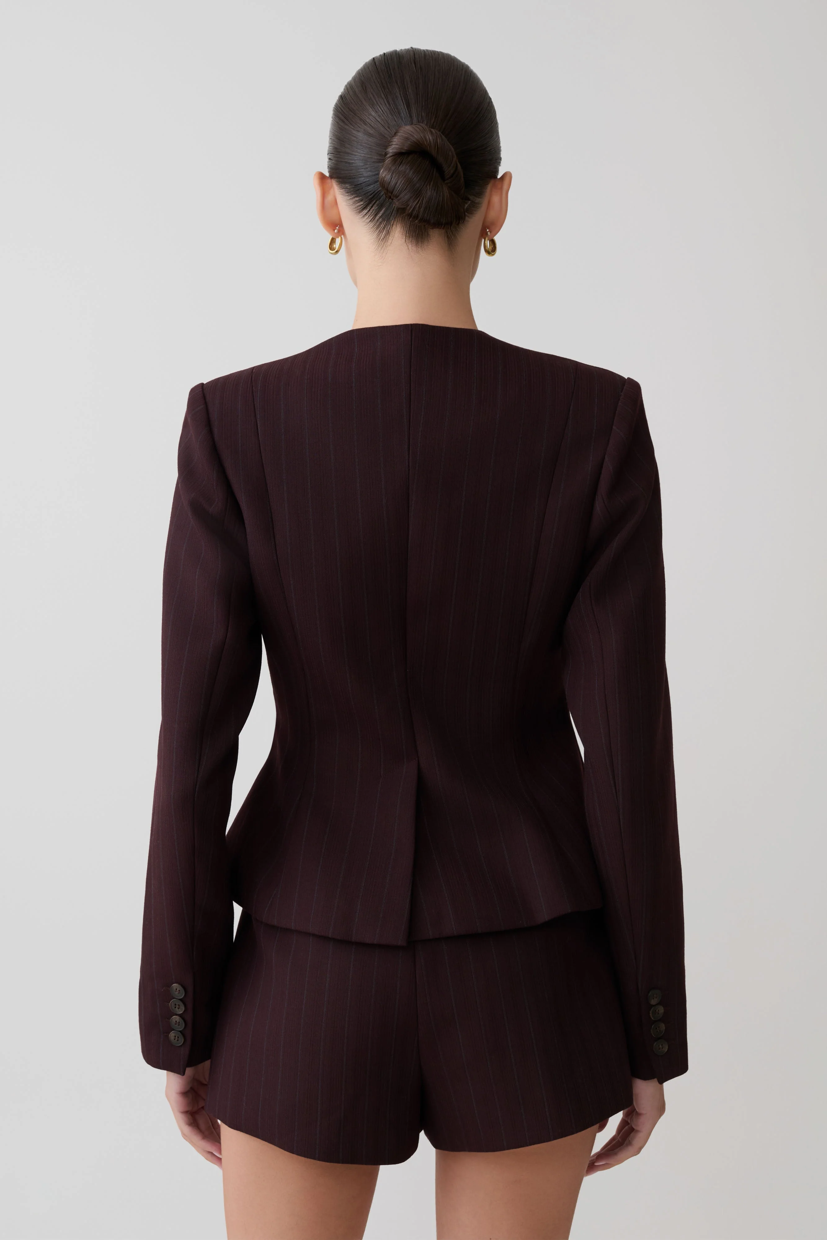 Agatha Square Neck Blazer - Plum Pinstripe - Image 3