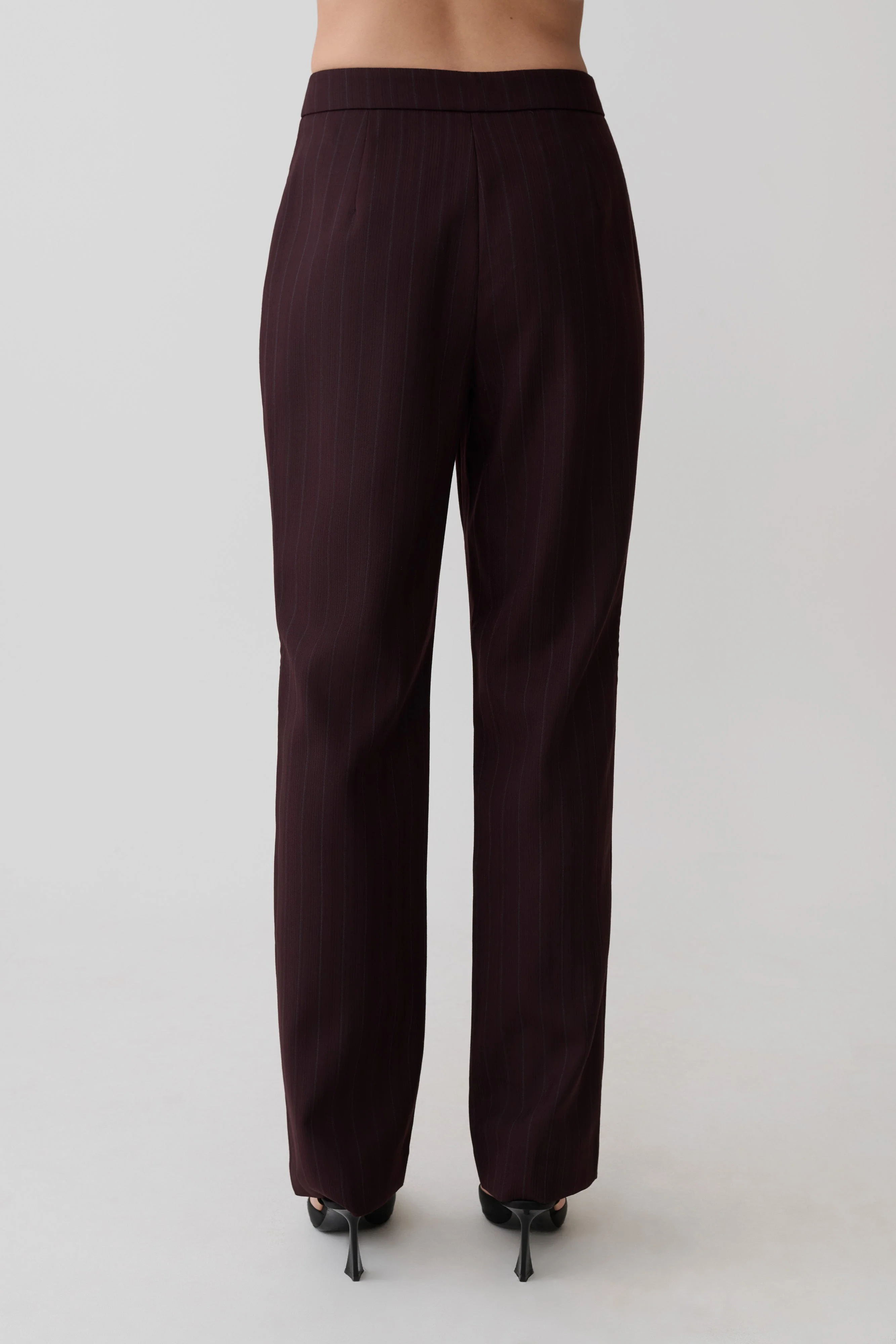 Agatha Straight Leg Suiting Pants - Plum Pinstripe - Image 2