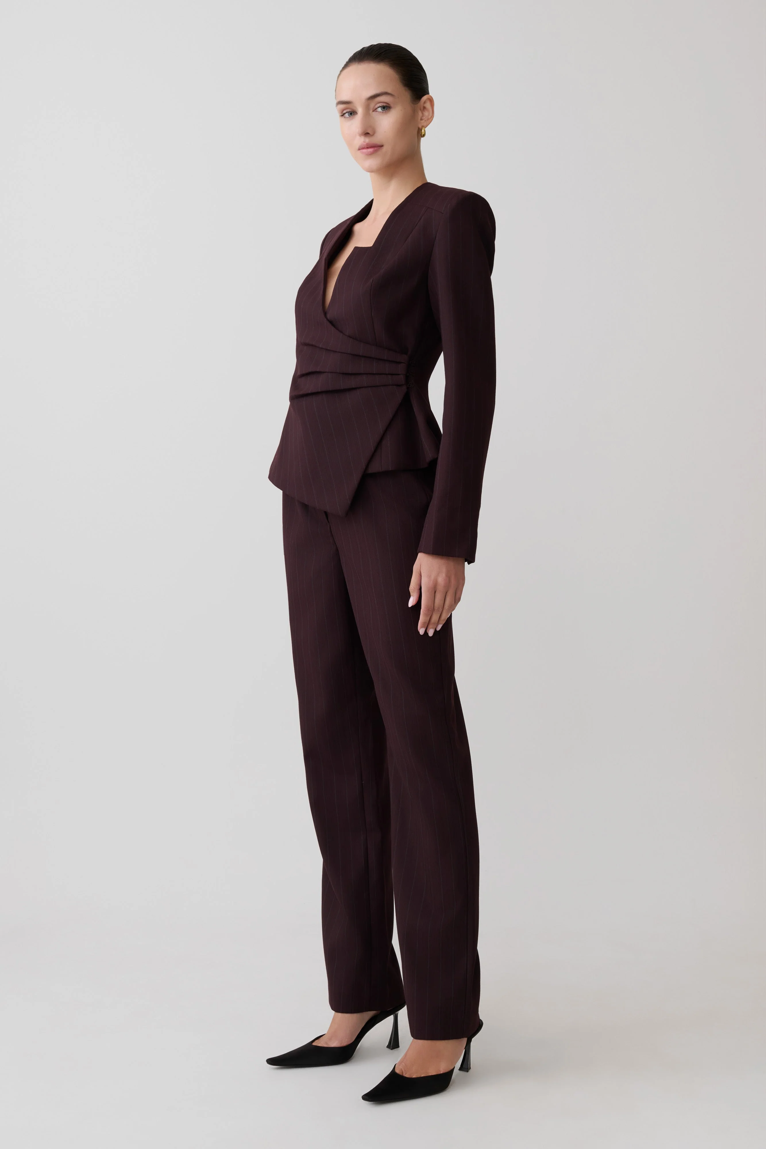 Agatha Straight Leg Suiting Pants - Plum Pinstripe - Image 4