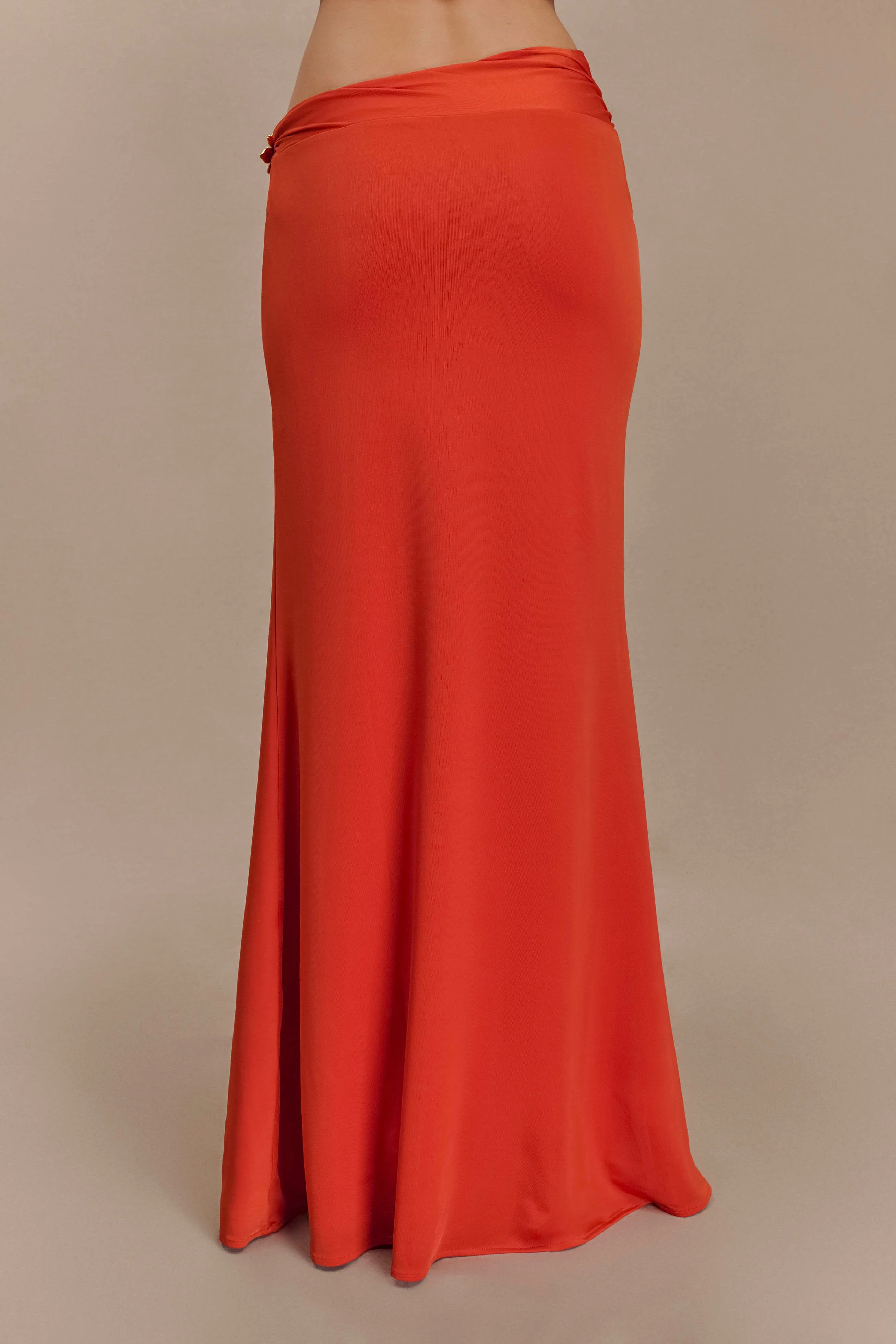 Ainsley Asymmetrical Maxi Skirt With Floral Hardware - Burnt Orange - Image 7