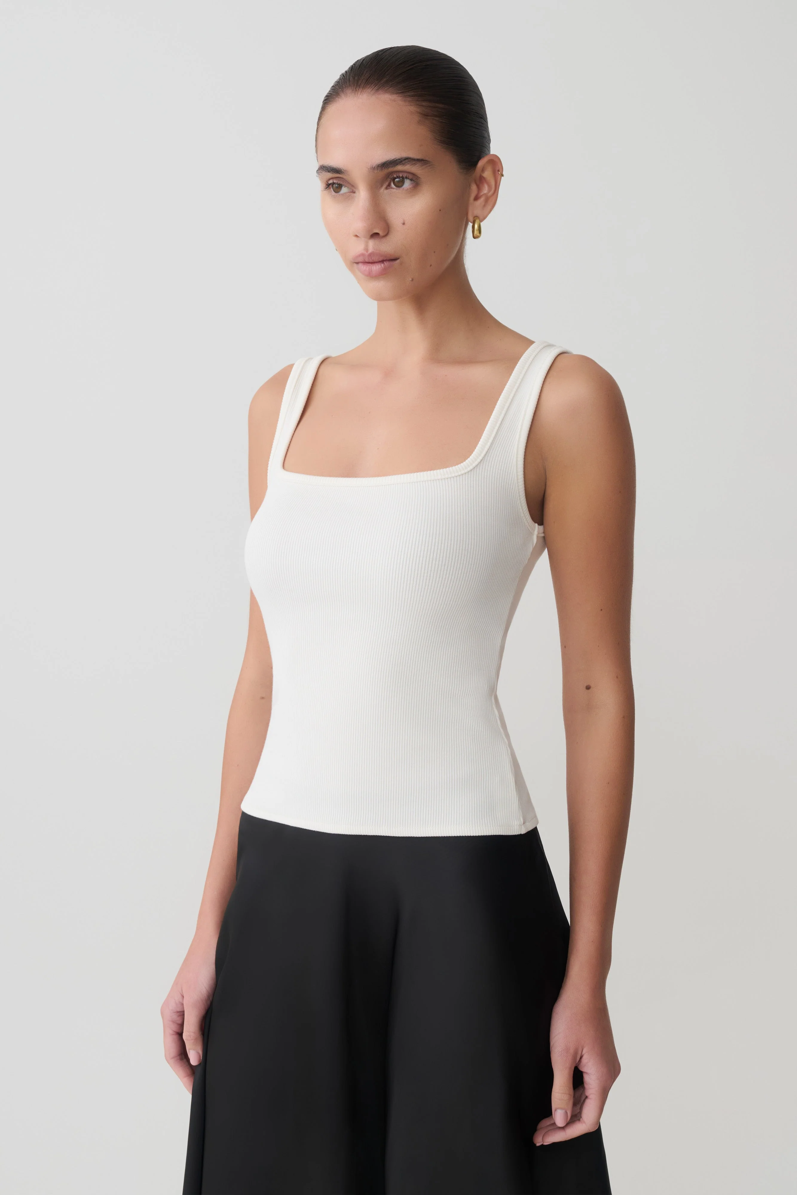Aisling Ribbed Square Neck Sleeveless Top - Ivory - Image 3