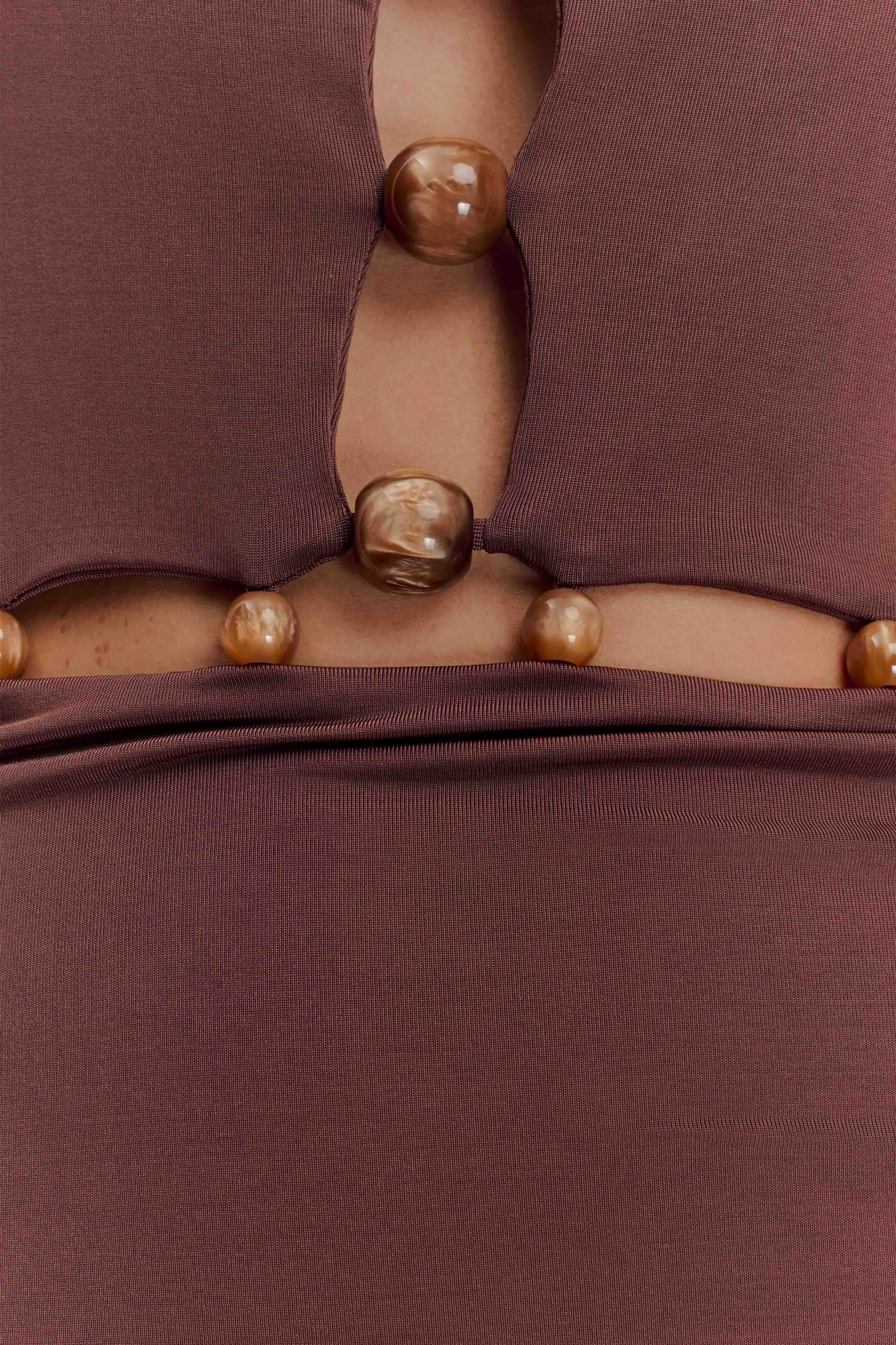 Albion Beaded Slinky Maxi Dress - Chocolate - Image 2