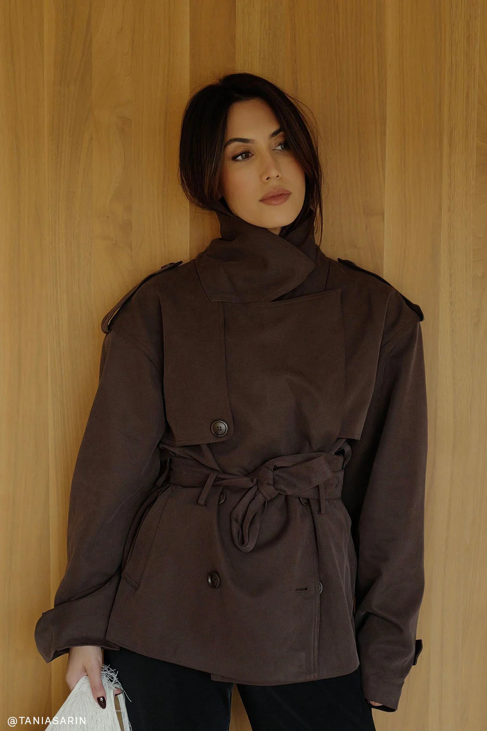Alden Short Trench Jacket - Chocolate - Image 11