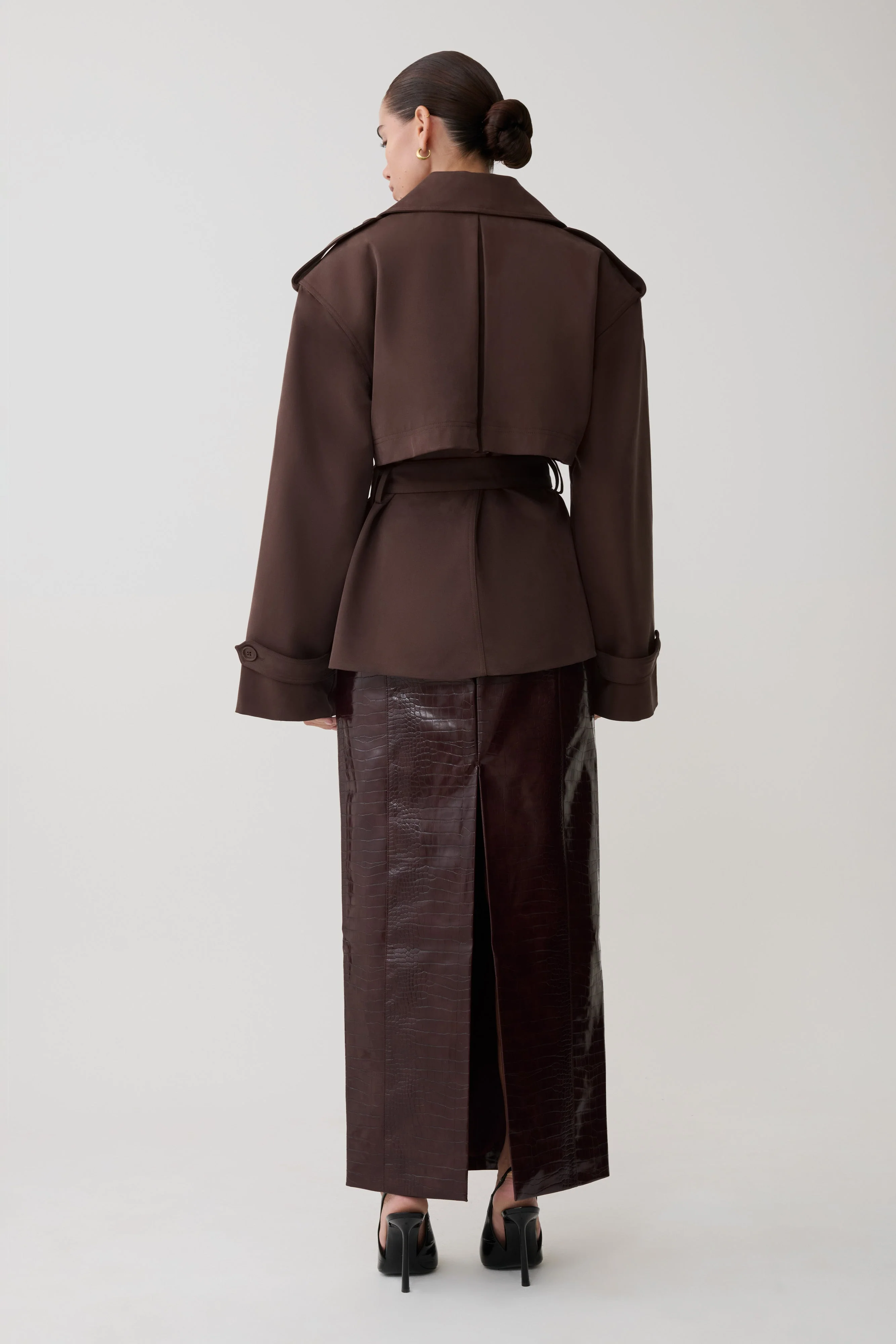 Alden Short Trench Jacket - Chocolate - Image 9