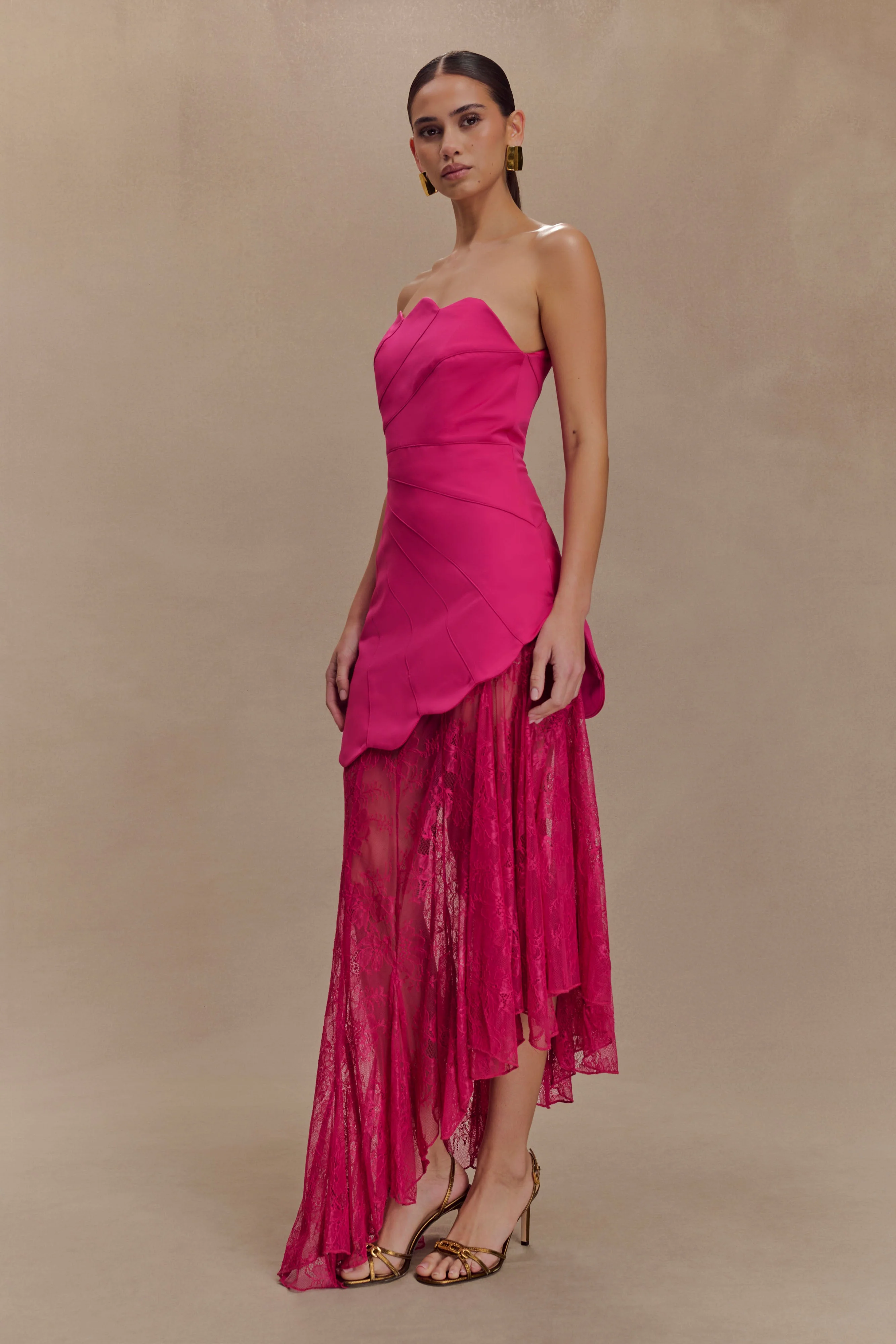 Aleena Satin And Lace Maxi Dress - Dragonfruit - Image 4