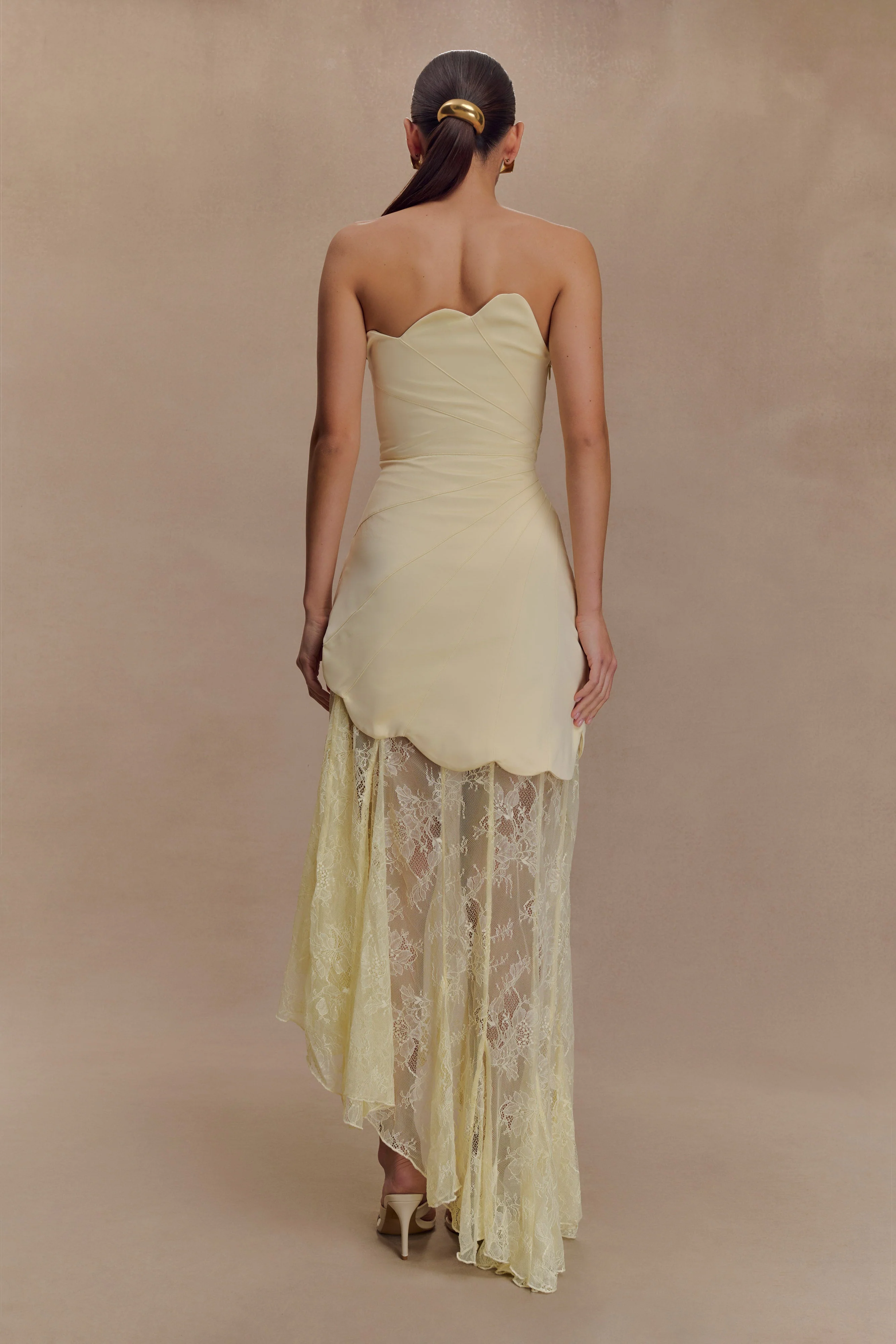 Aleena Satin And Lace Maxi Dress - Lemon - Image 2