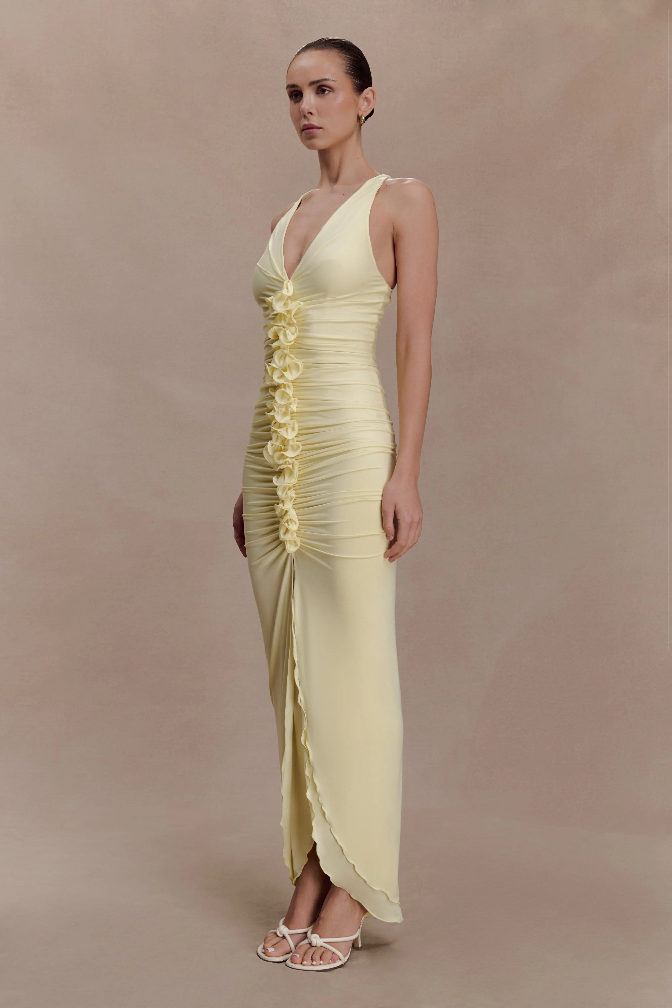Alessandra Slinky Ruffle Maxi Dress - Lemon - Image 4