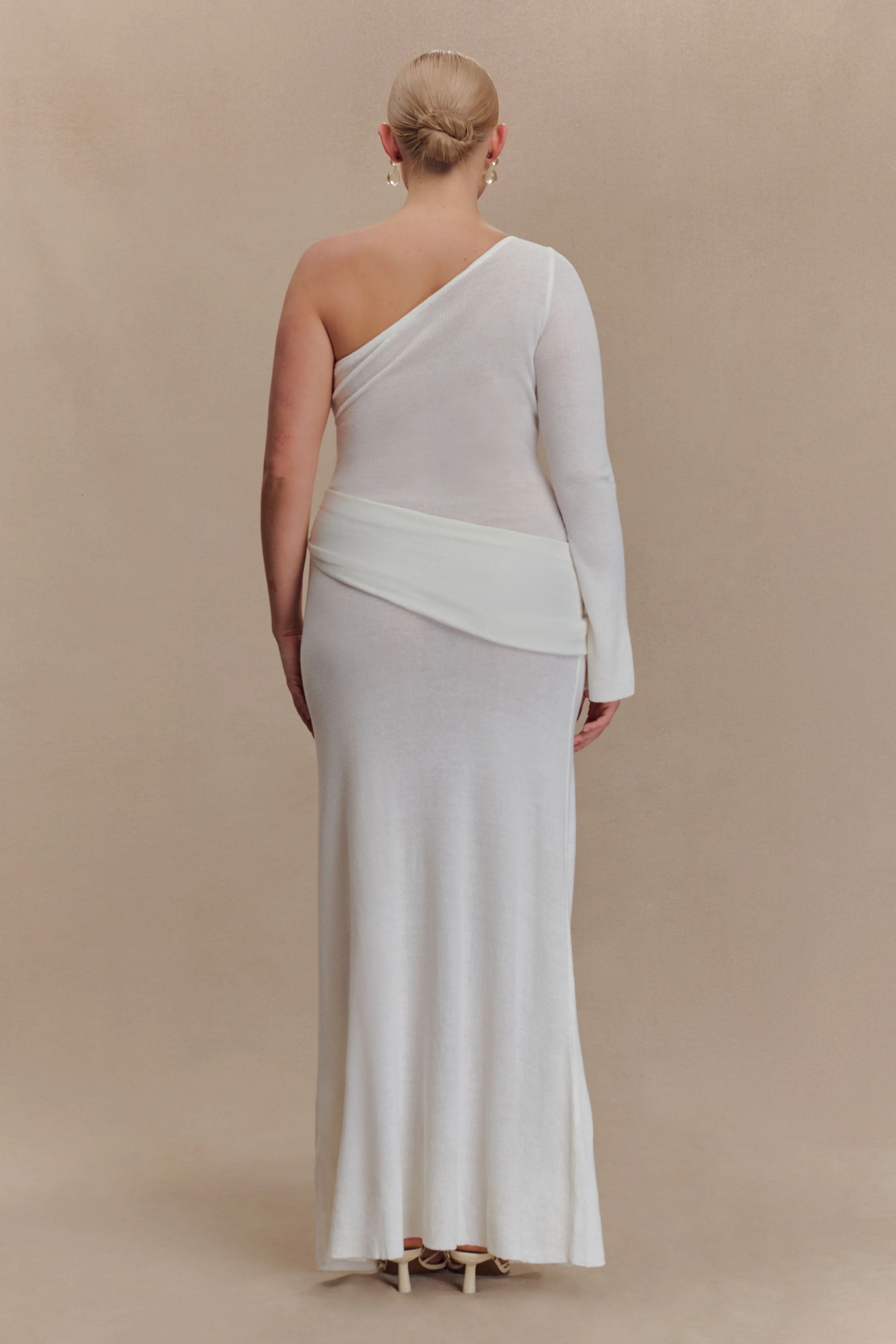 Alexius One Shoulder Knit Maxi Dress - Ivory - Image 8