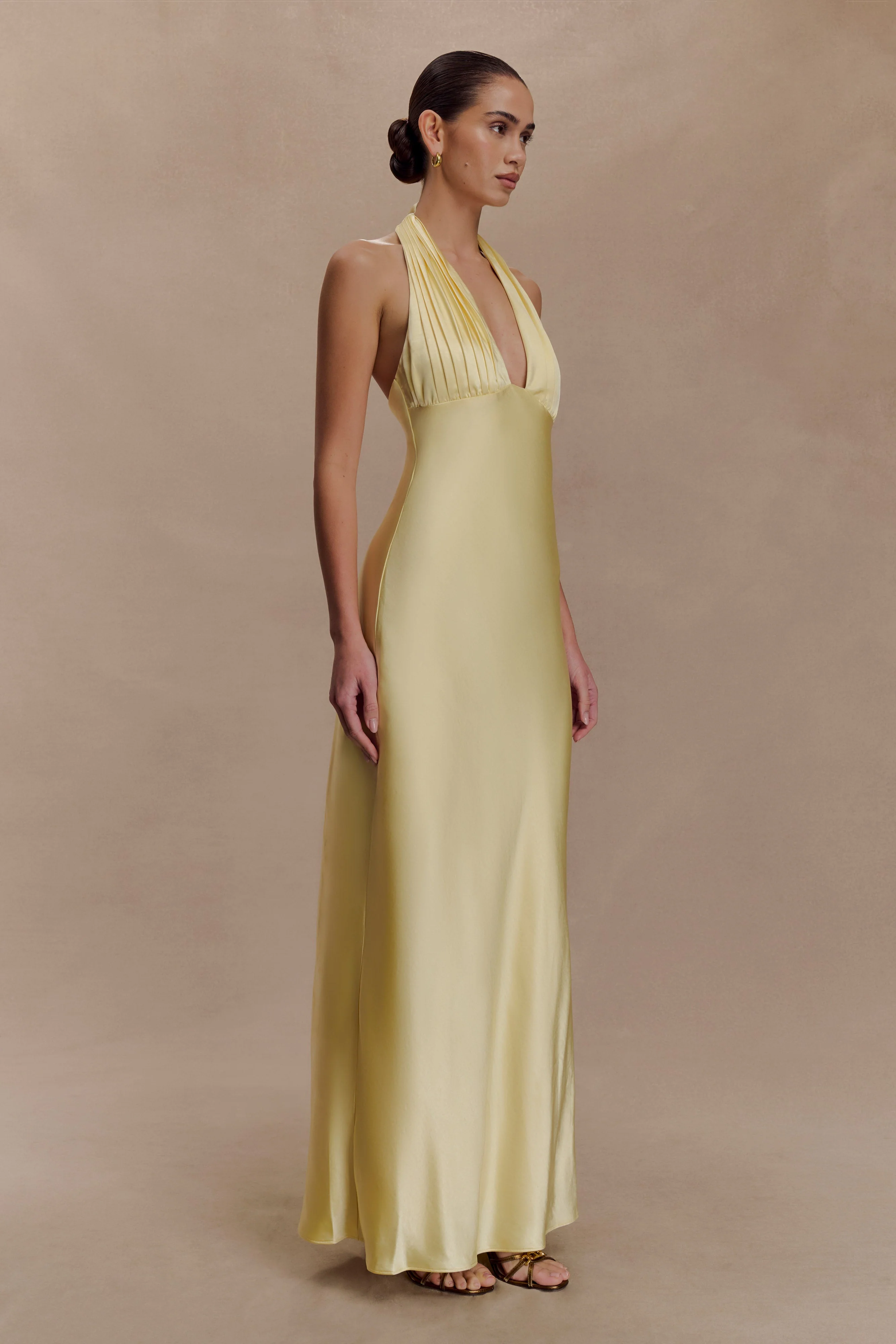 Alice Satin Halter Maxi Dress - Lemon - Image 2