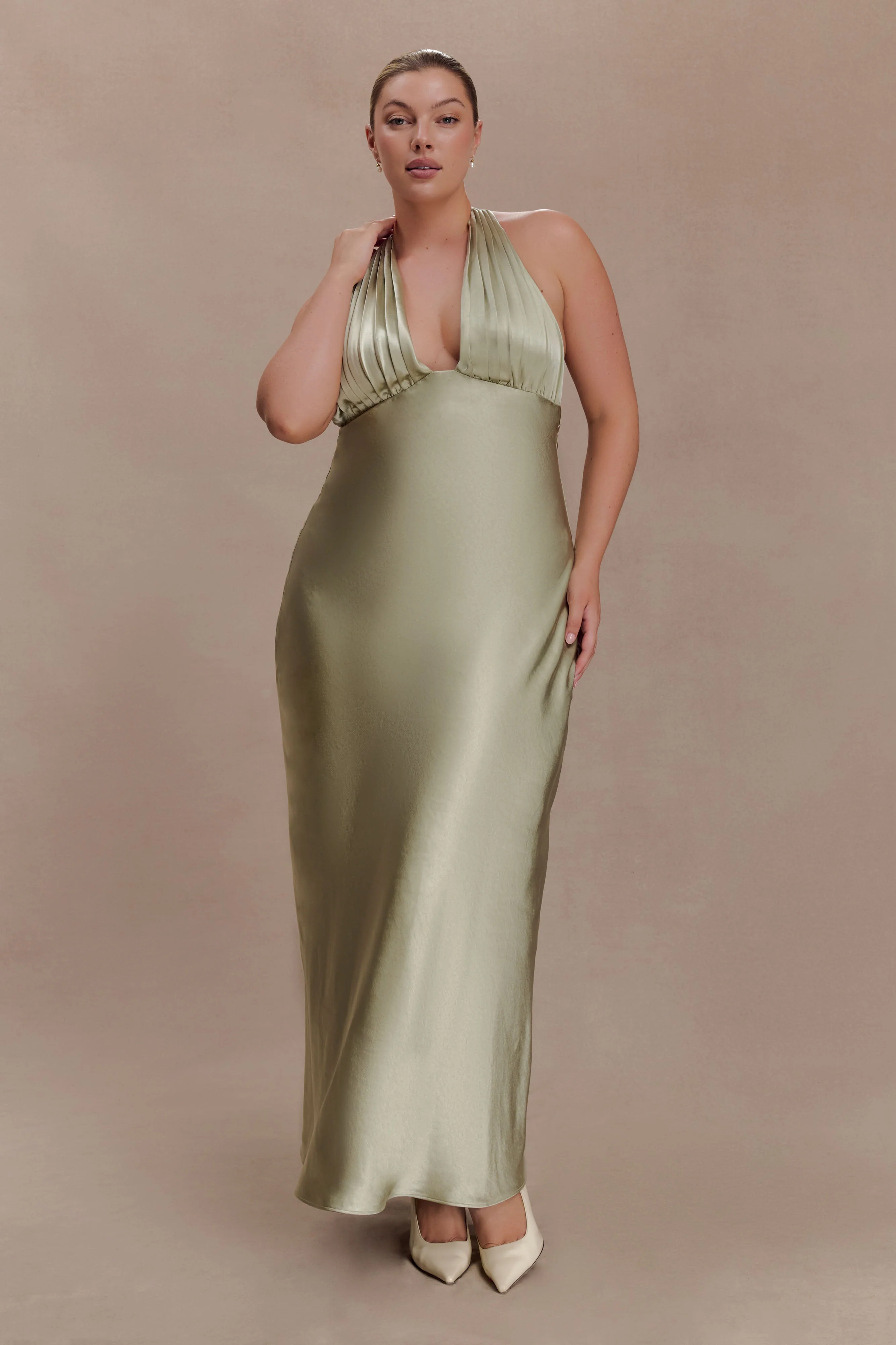 Alice Satin Halter Maxi Dress - Sage - Image 7