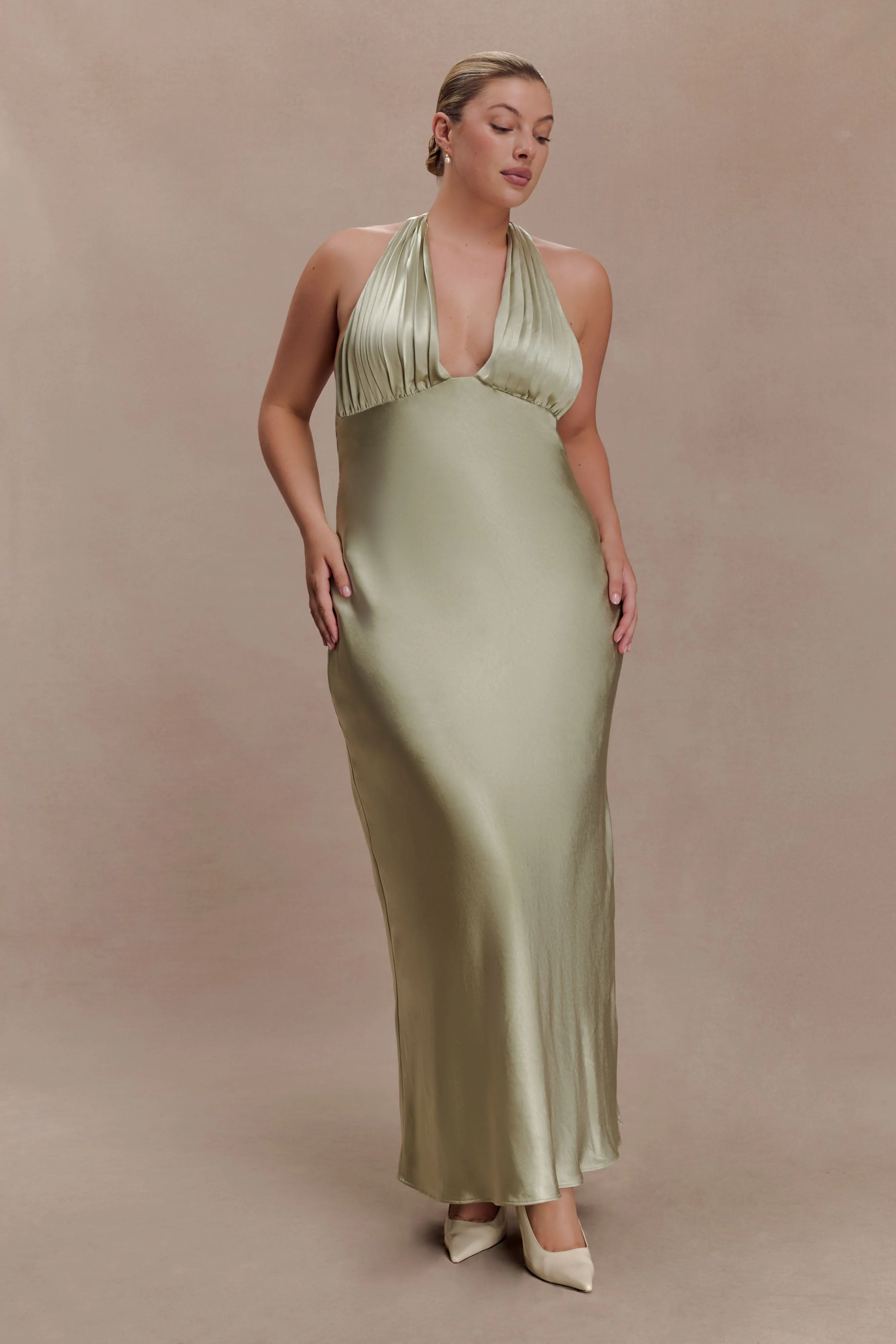 Alice Satin Halter Maxi Dress - Sage - Image 8