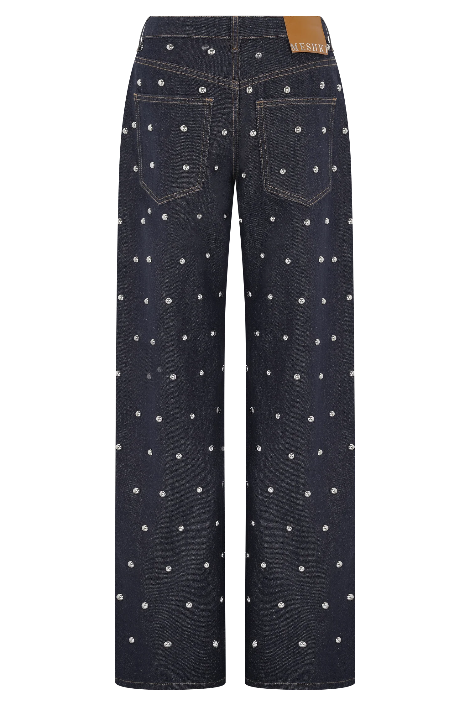 Alima Mid Rise Stud Denim Jeans - Washed Indigo Blue - Image 11