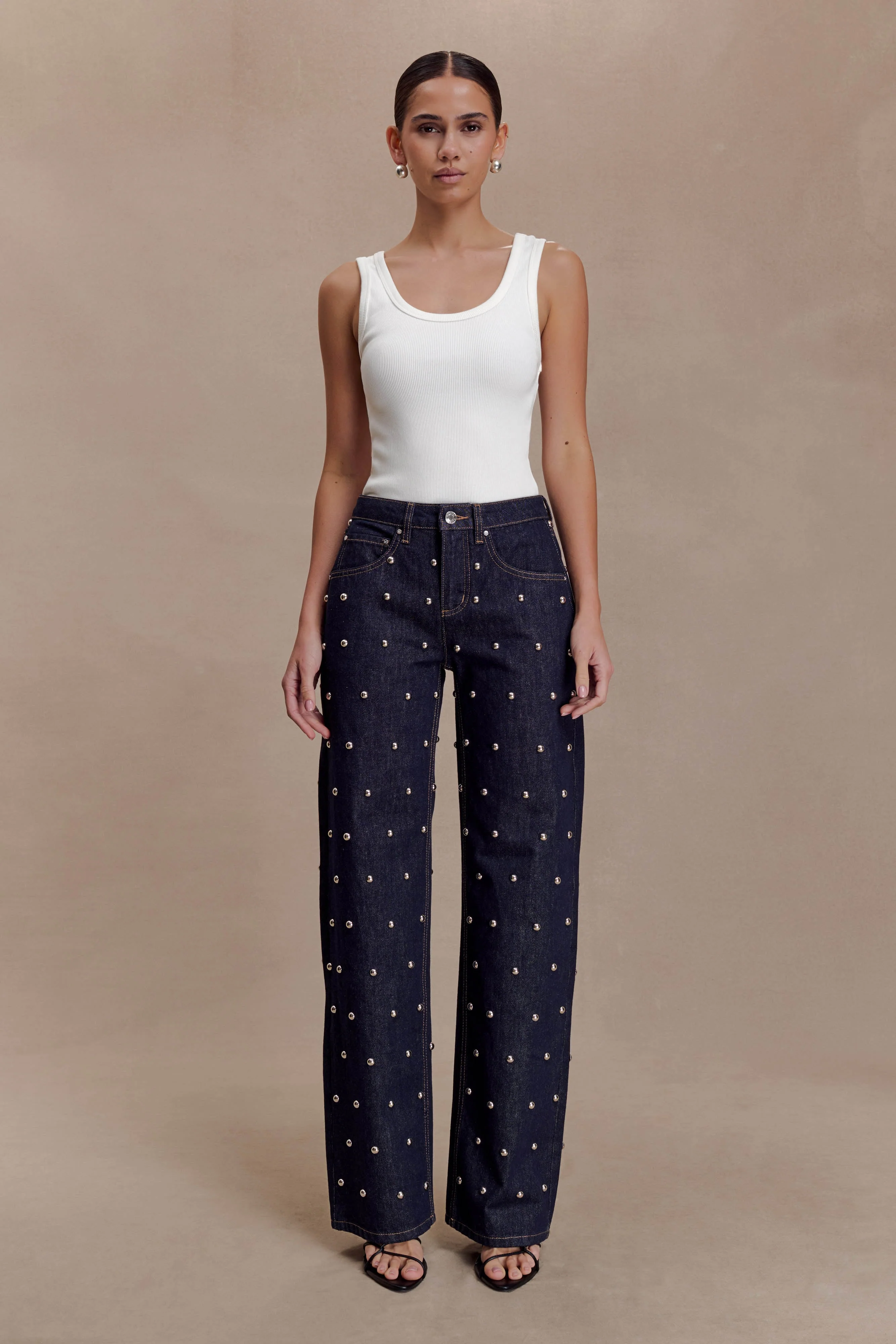 Alima Mid Rise Stud Denim Jeans - Washed Indigo Blue - Image 5
