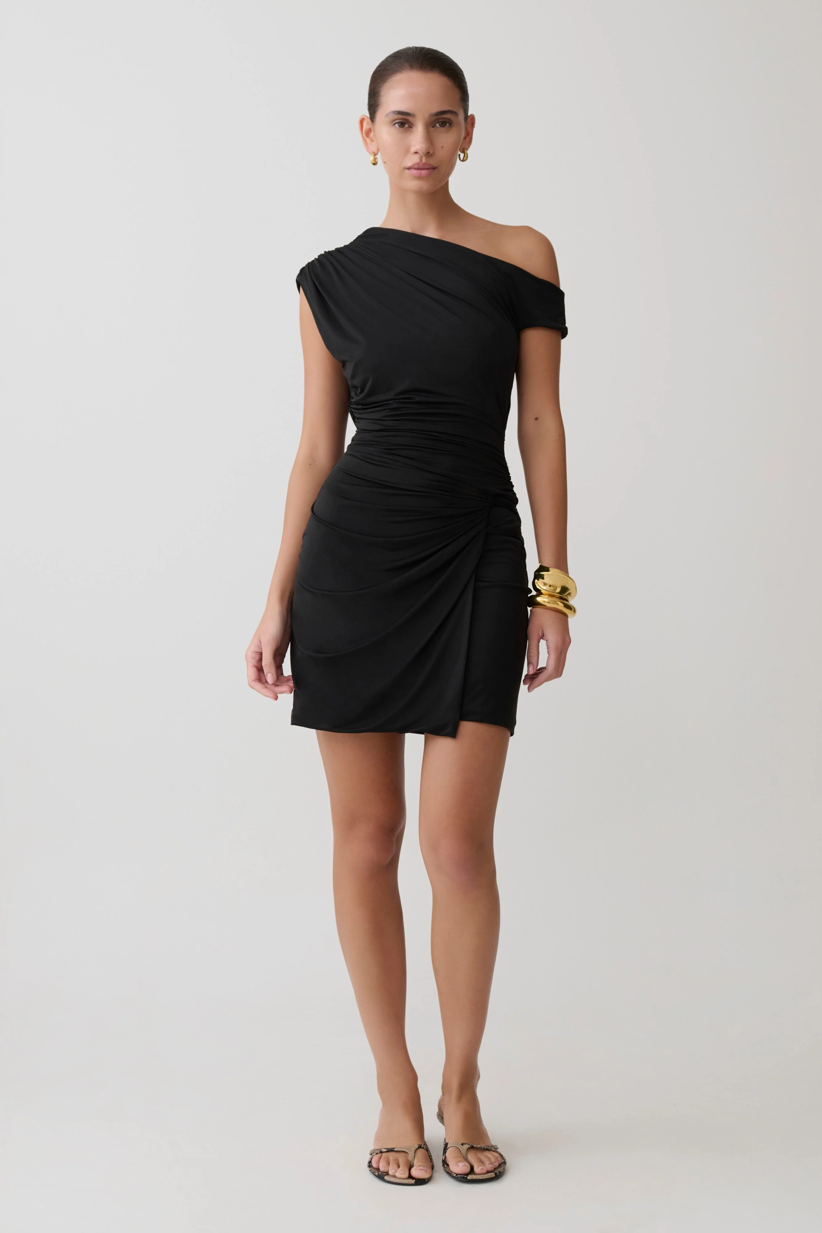 Alyn Off Shoulder Draped Mini Dress - Black - Image 3