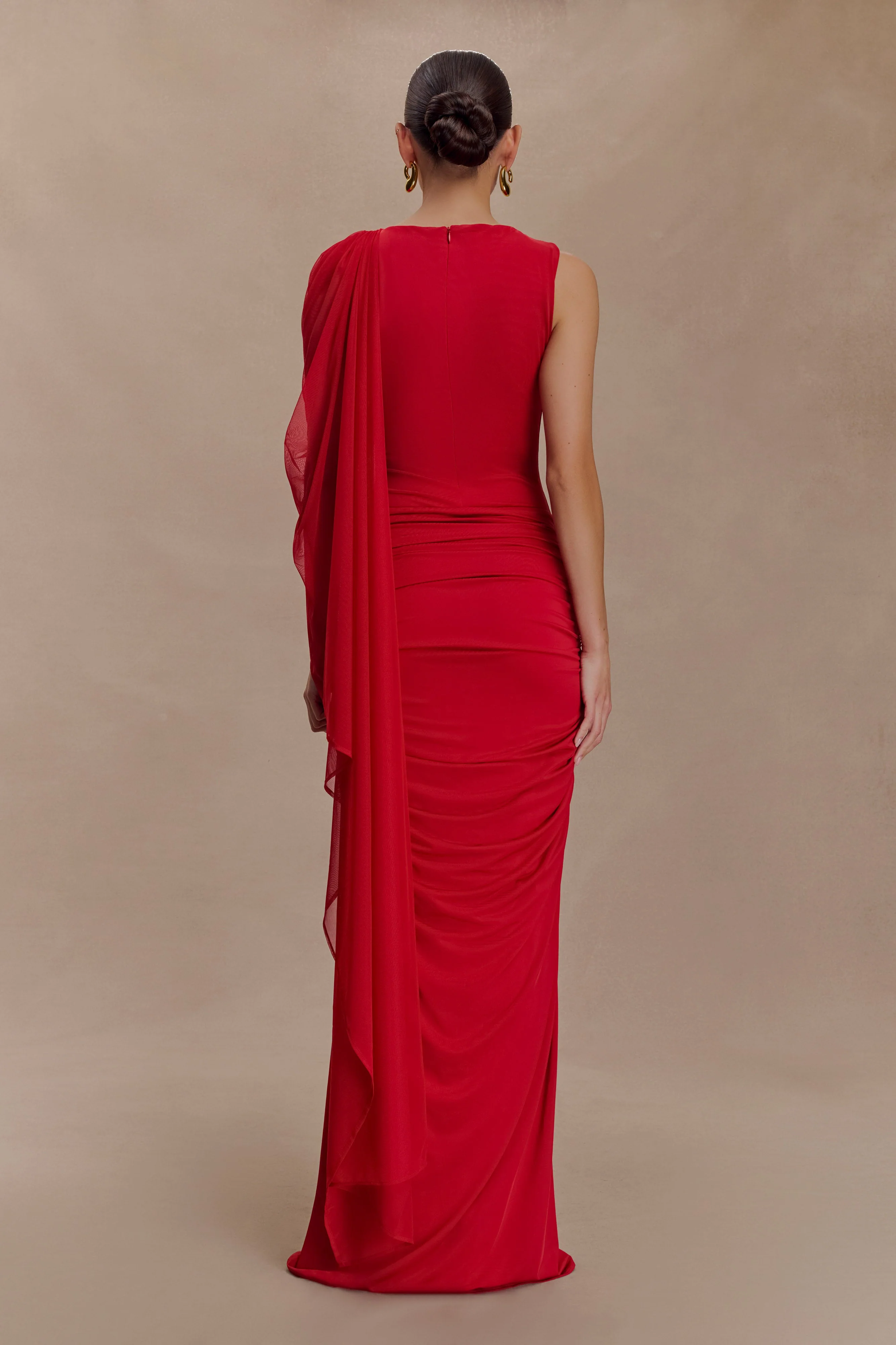 Amandine Ruched Slinky Maxi Dress - Ruby - Image 2