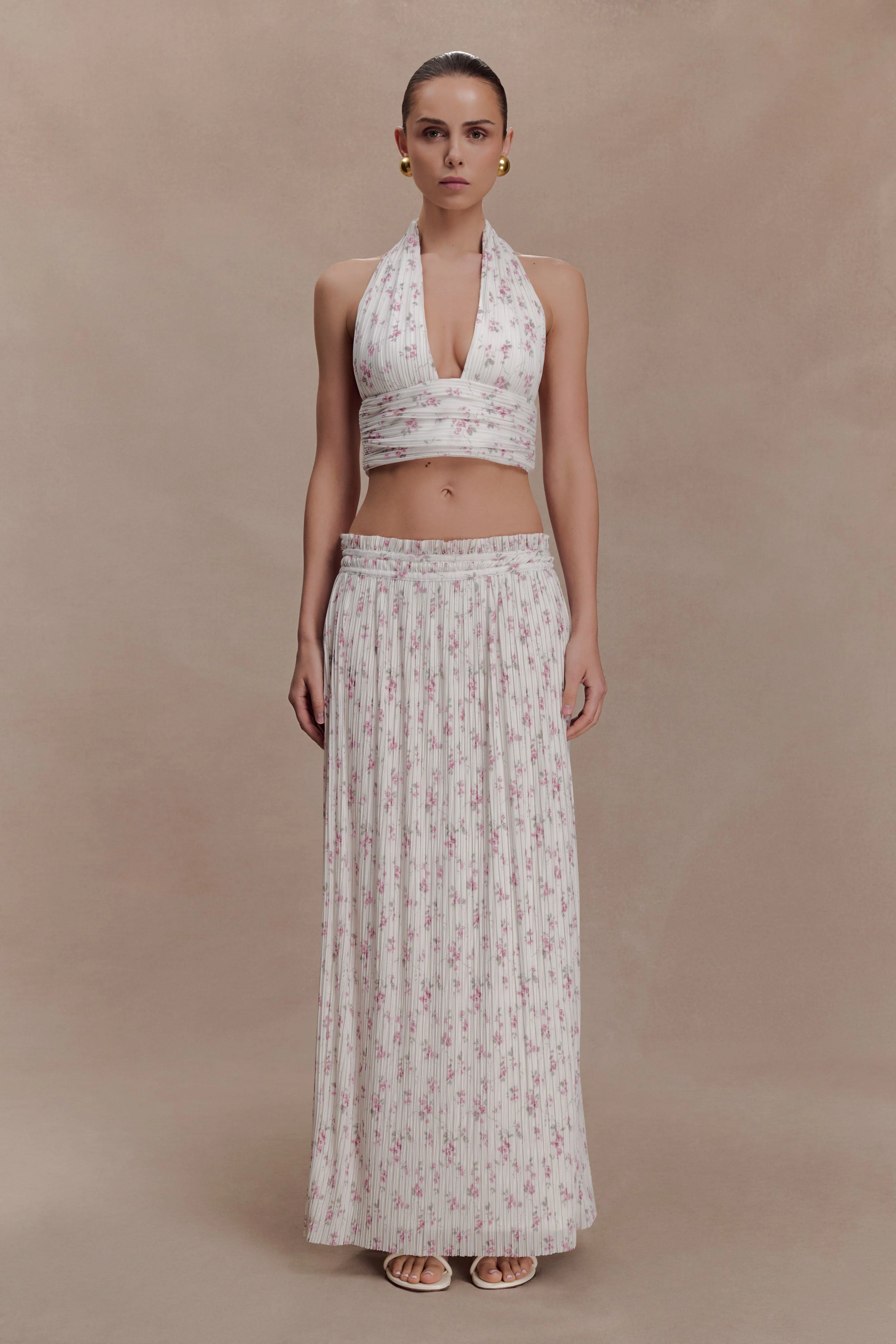 Amaris Gathered Plisse Maxi Skirt - Floral Ditsy Print - Image 4