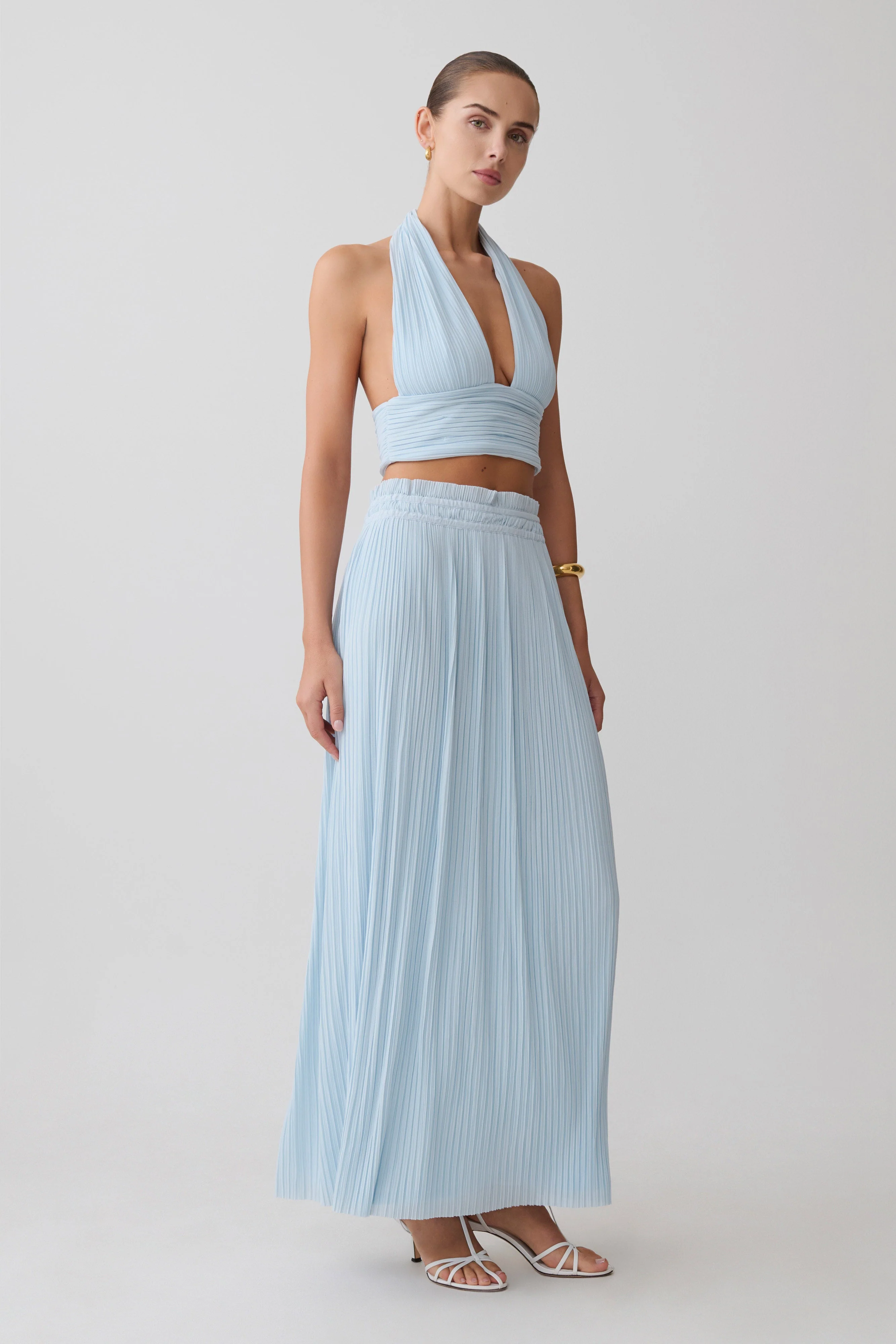 Amaris Gathered Plisse Maxi Skirt - Pale Blue - Image 2