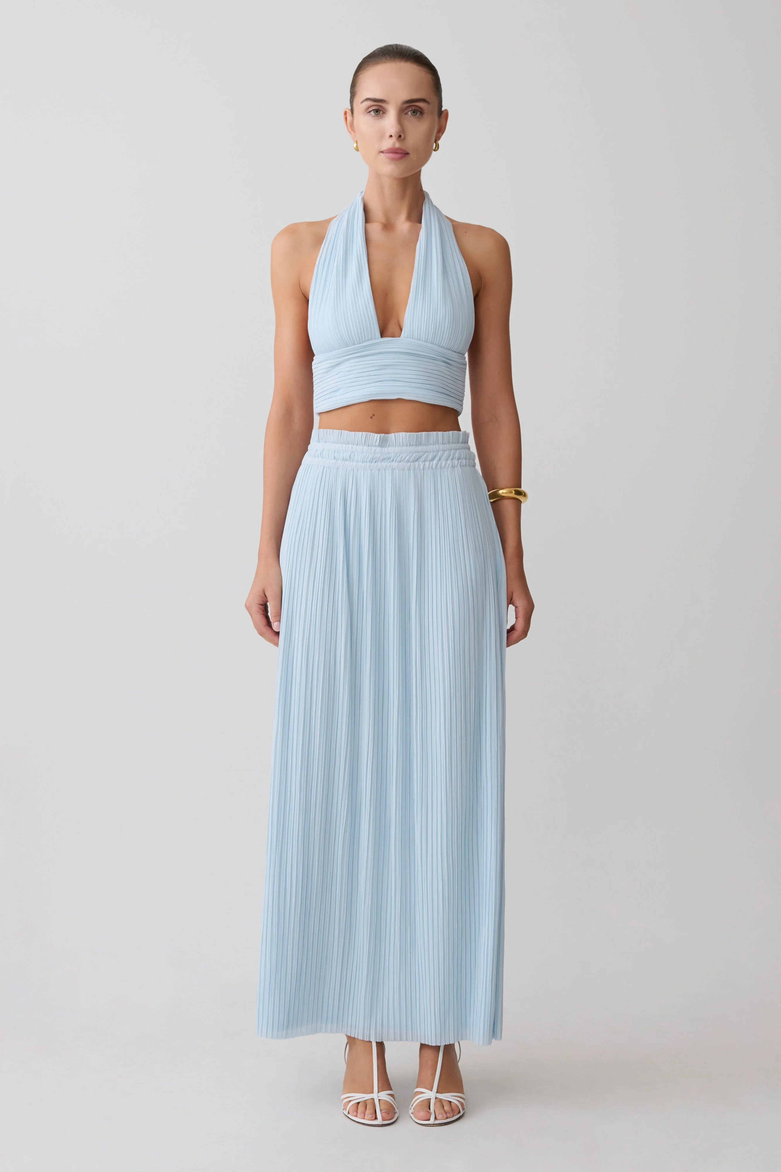 Amaris Gathered Plisse Maxi Skirt - Pale Blue - Image 4