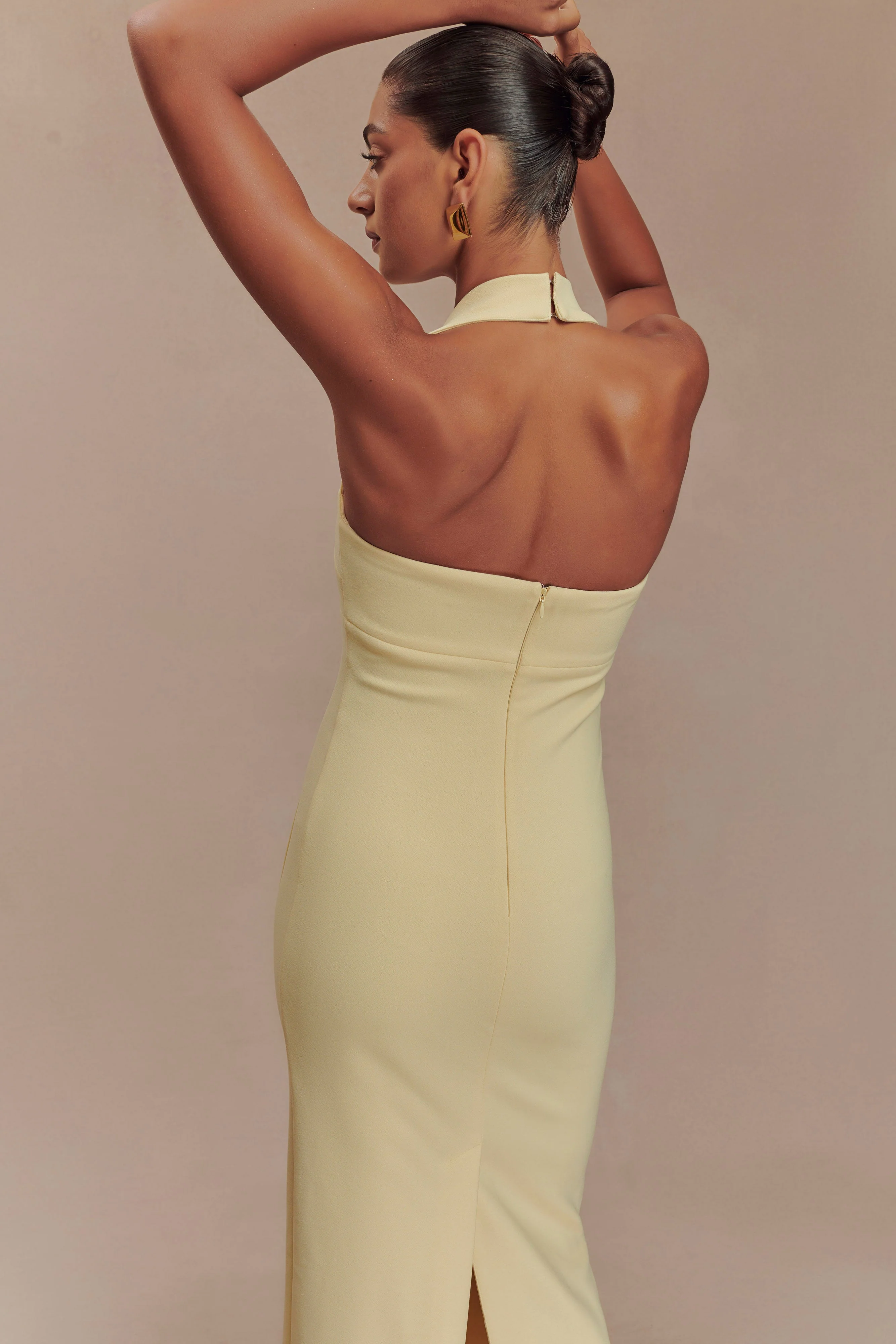 Amelita Suiting Halter Midi Dress - Pale Lemon - Image 4