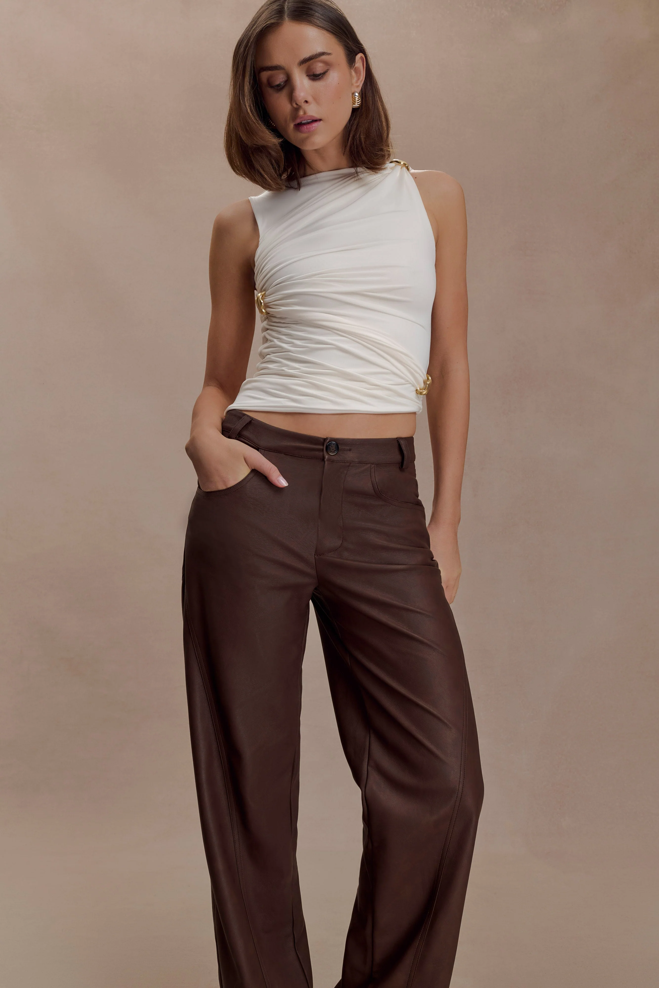 Amia Slinky Sleeveless Top With Hardware - Ivory - Image 3