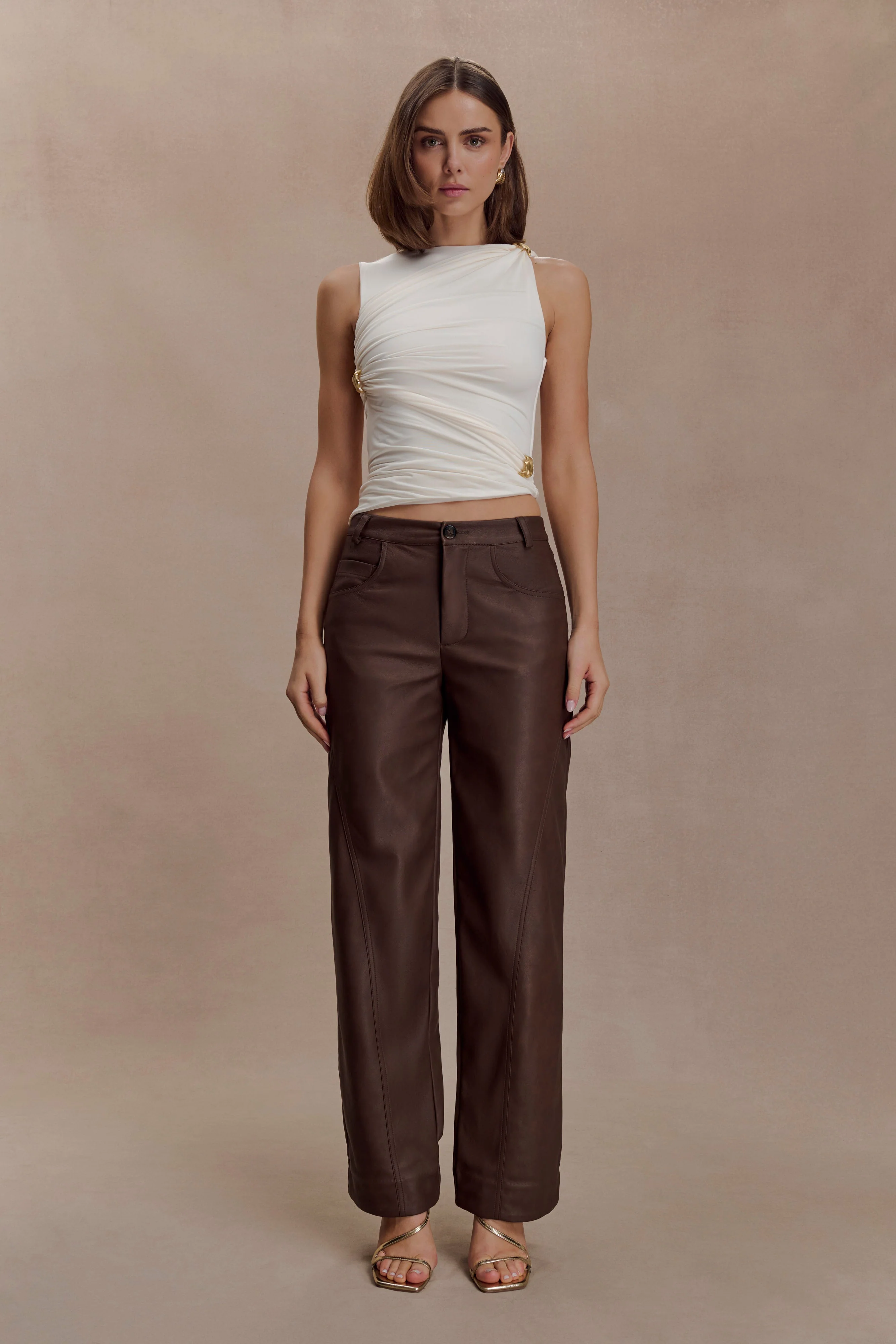 Amia Slinky Sleeveless Top With Hardware - Ivory - Image 6