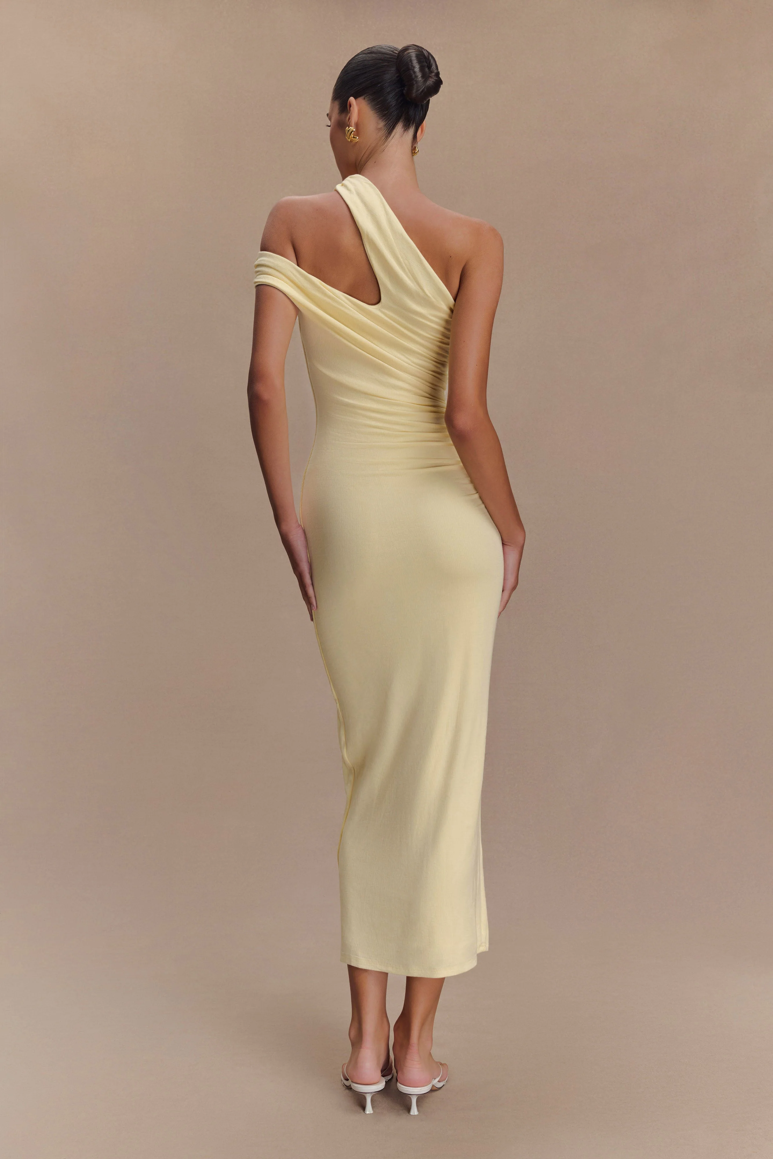 Anastasia One Shoulder Modal Midi Dress - Pale Lemon - Image 2