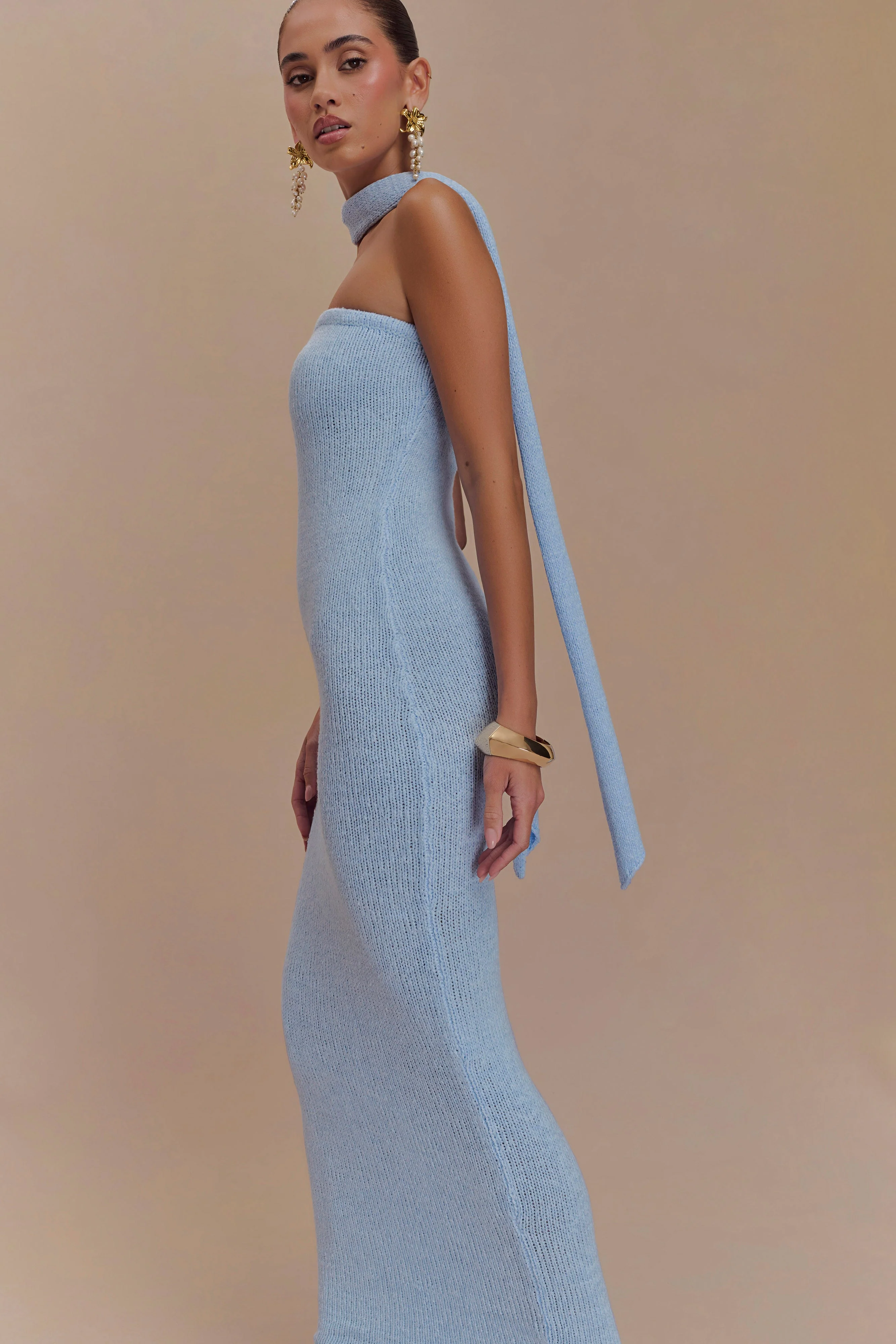 Andrea Strapless Knit Maxi Dress - Light Blue - Image 3