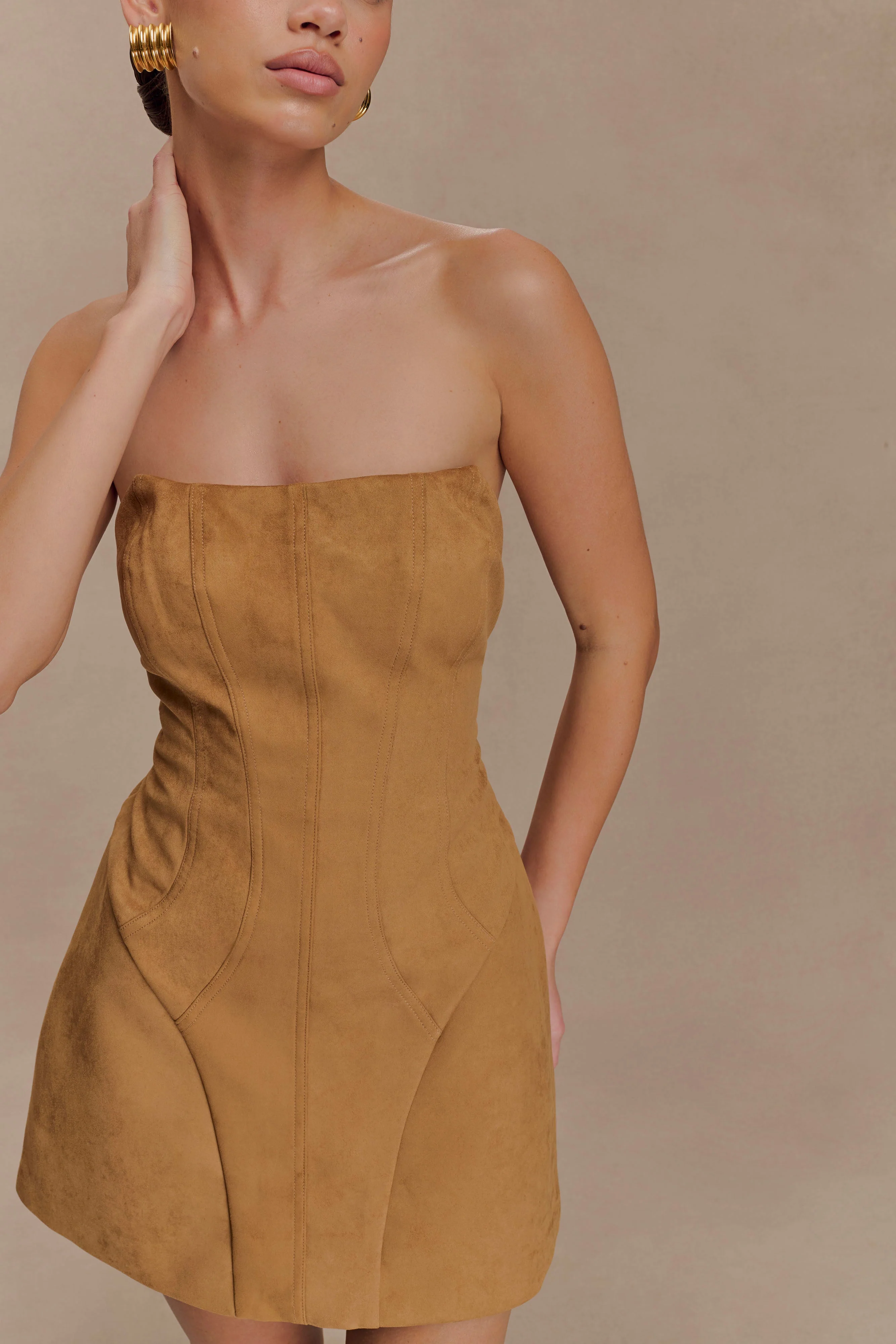 Andy Faux Suede Mini Dress - Camel - Image 5