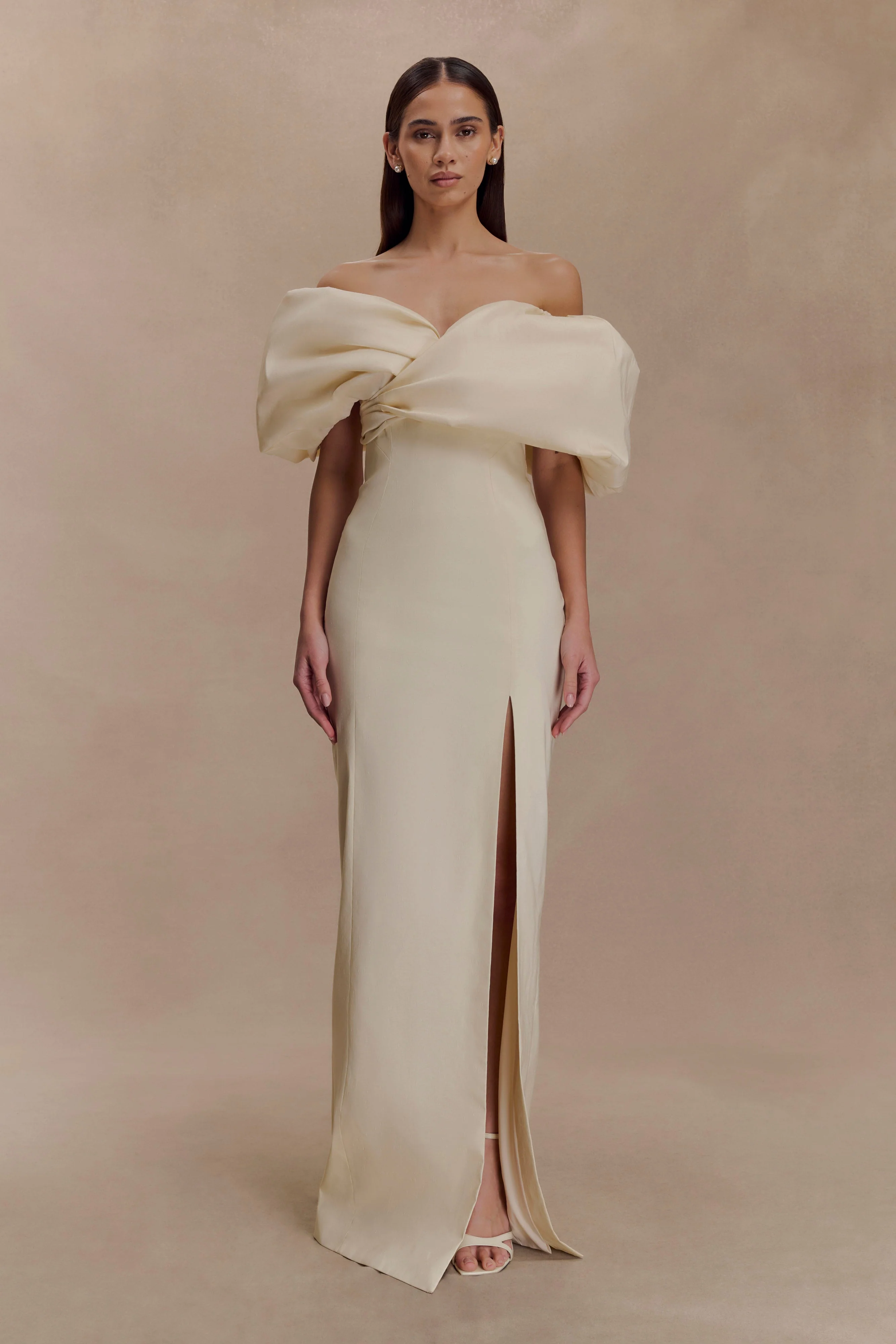 Angelica Taffeta Off Shoulder Bridal Gown - Soft Beige - Image 2