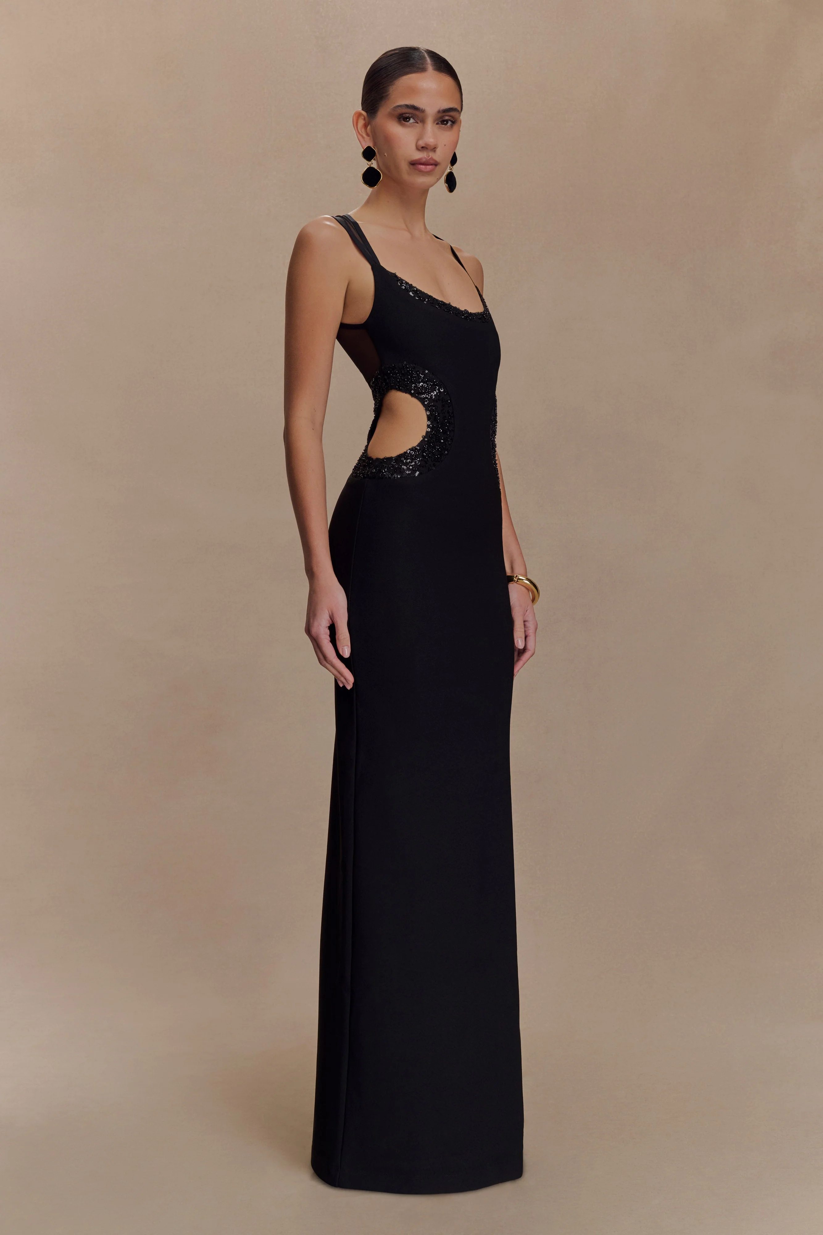Angelique Beaded Crepe Maxi Dress - Black - Image 4
