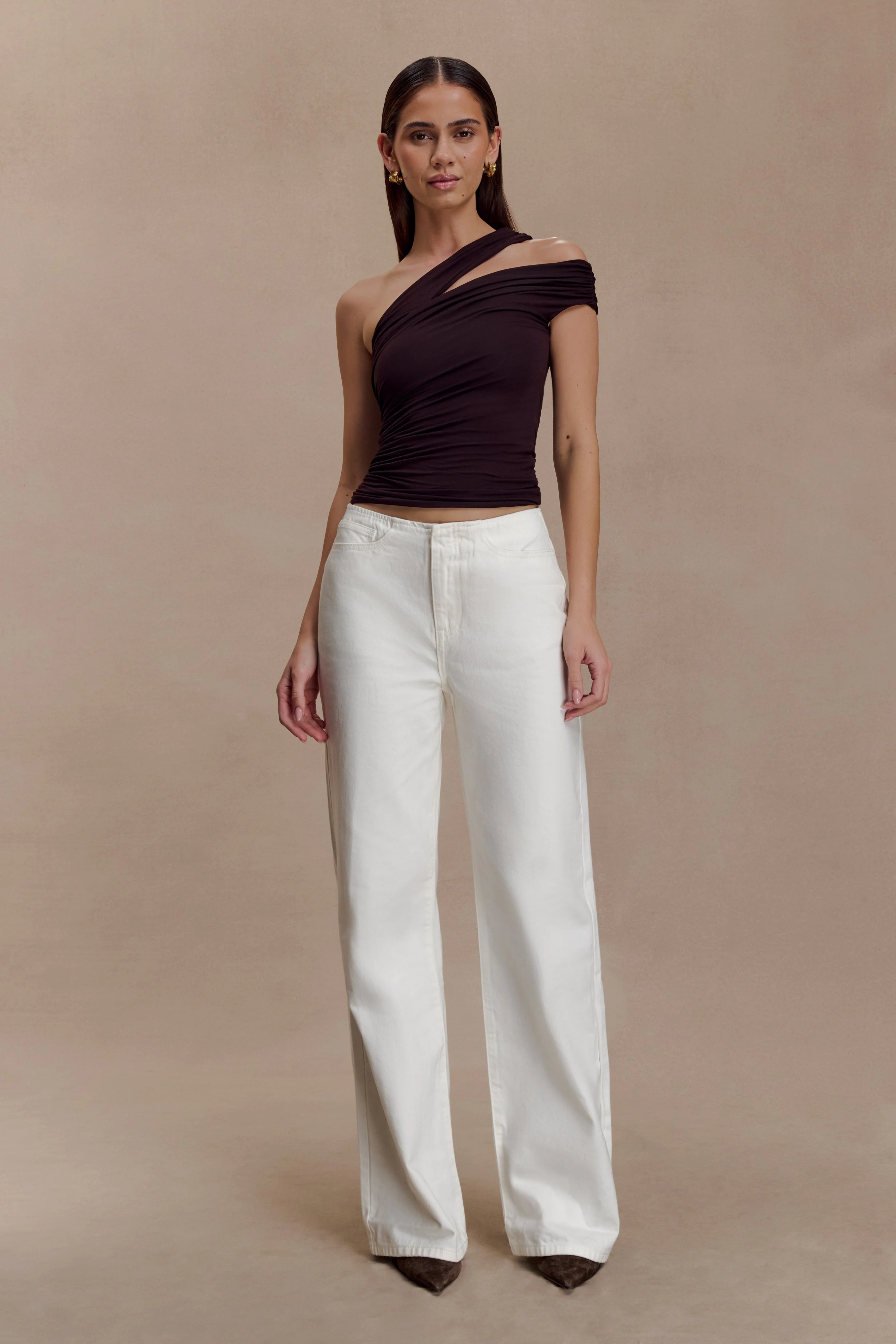 Anna One Shoulder Modal Top - Cacao Brown - Image 6